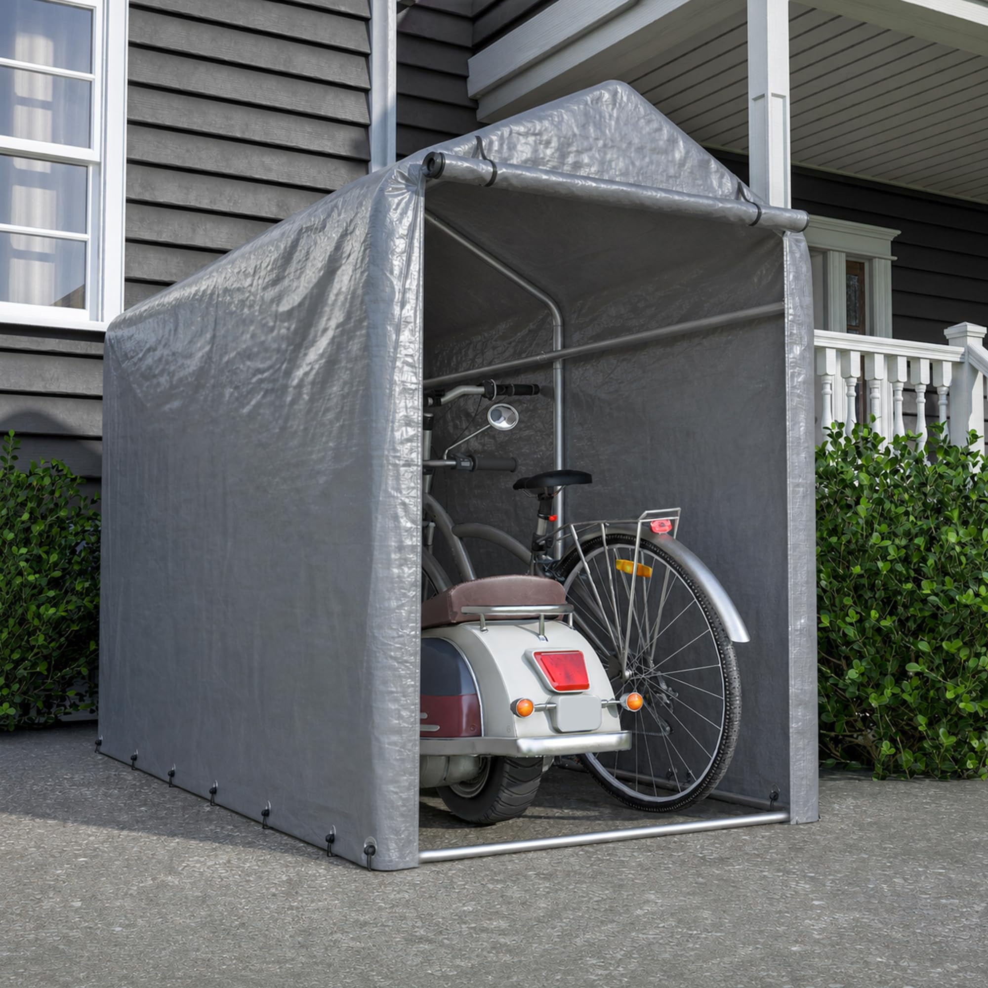 Funda impermeable para bicicleta, 170 g, polietileno, 100 x 187 x 160 cm, para 1 moto, compacto, gris claro
