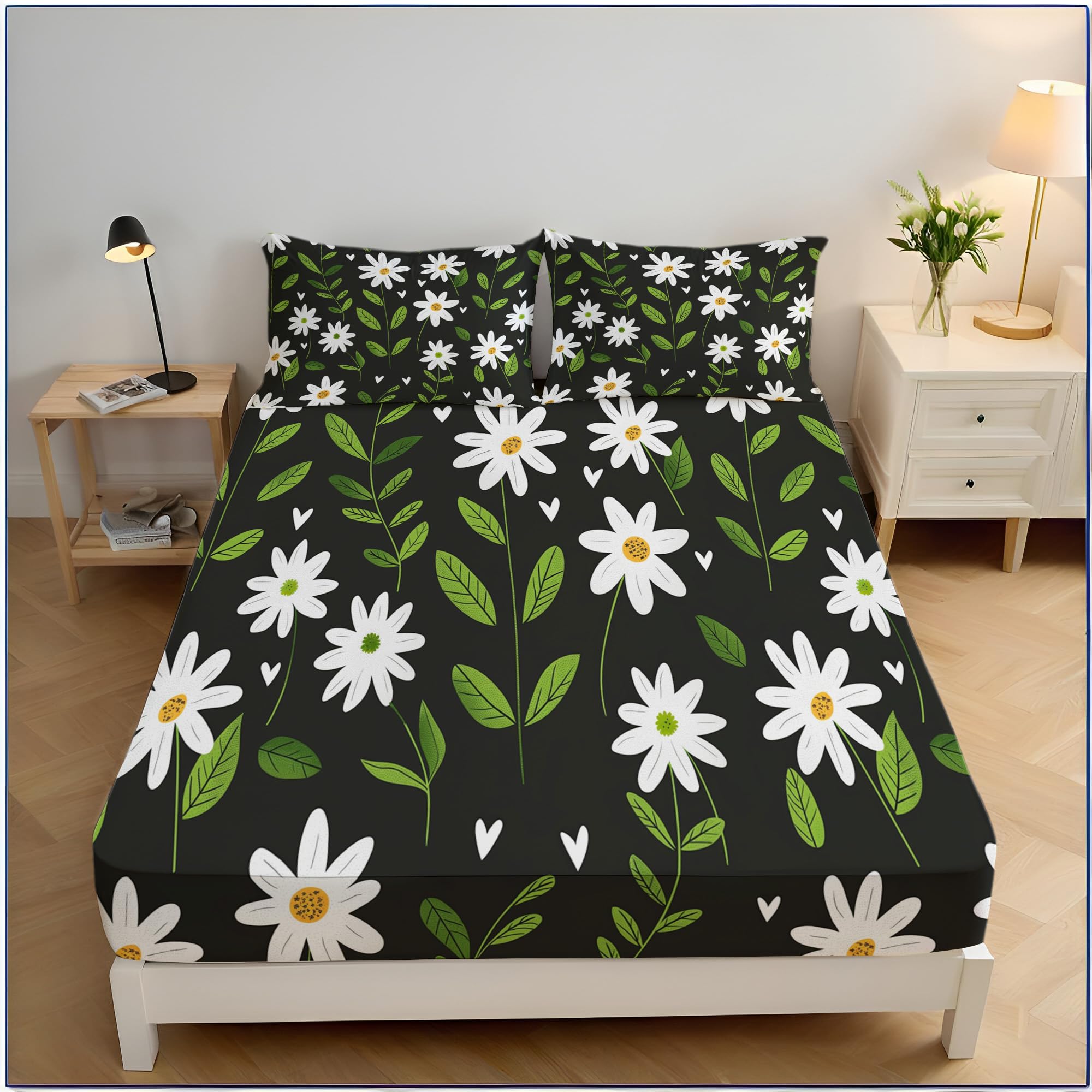 Drap housse 180x200cm pour matelas épais avec deux taies d'oreillers
