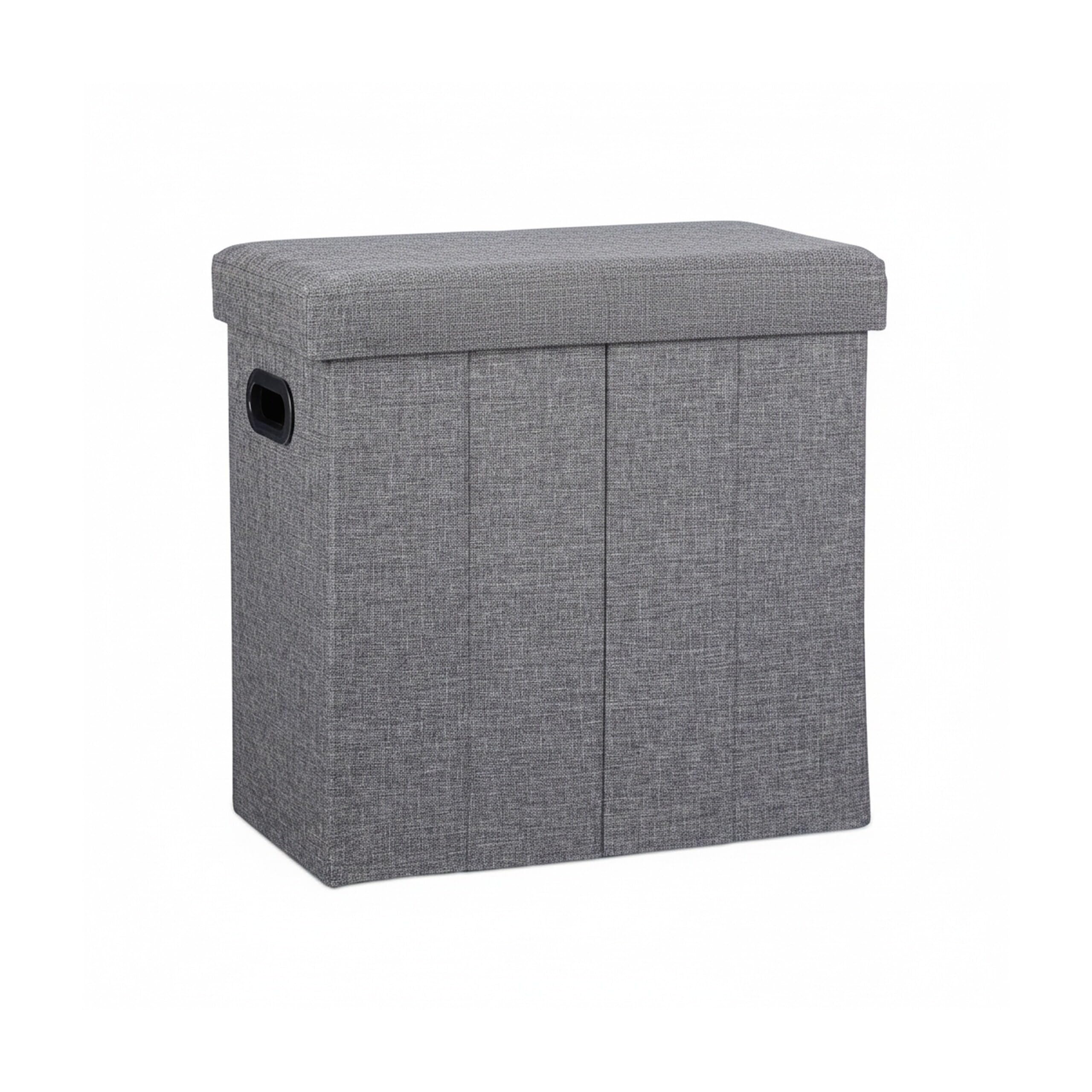 Relaxdays Składany otomana, wys. x szer. x gł.: 49,5 x 46 x 25,5 cm, ze schowkiem, składany podnóżek, len, poliester, płyta MDF, ciemnoszara