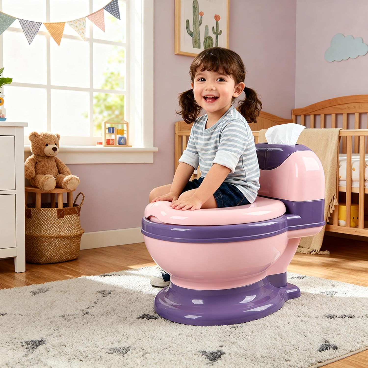 Luocute Baby Potty Training Toilet, Emulational Large Size Universal Detachable Potty Training Toilet, Potty Chair for Toddlers 1-7 (Pinkish Purple)