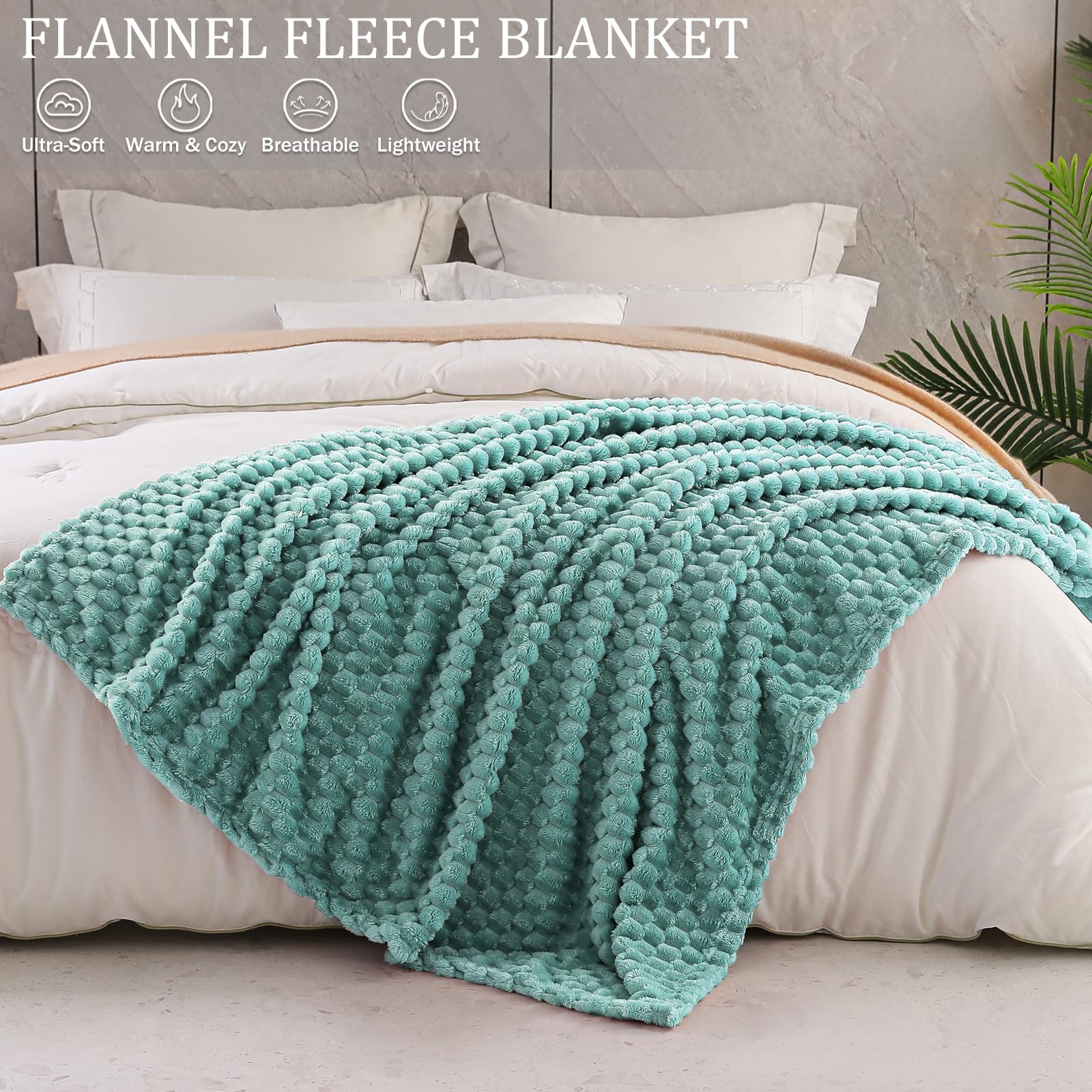 Exclusivo Mezcla Fleece Throw Blanket for Couch Extra Large Fuzzy Celadon Bed Blankets - Image 3