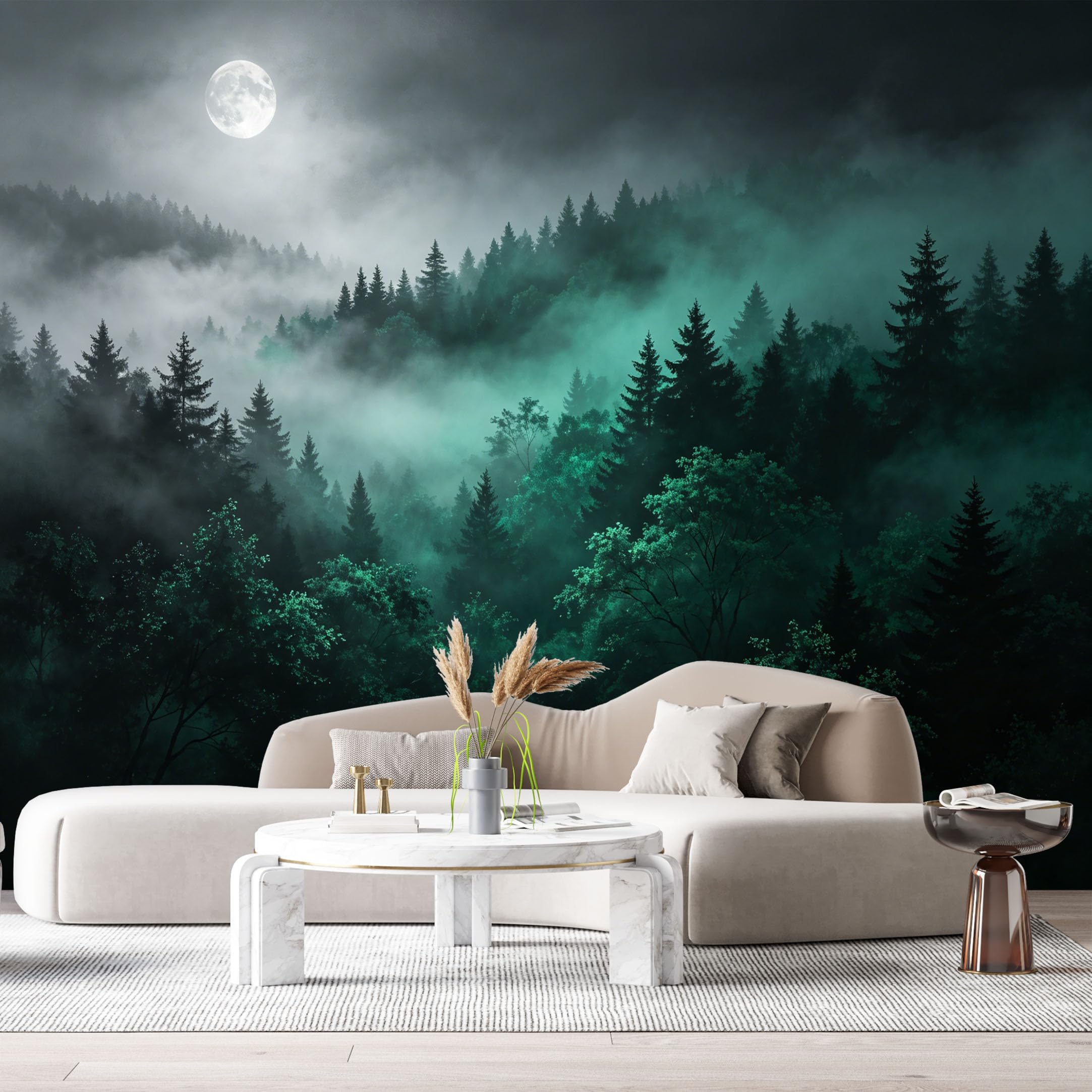 Custom Size Wall Murals Moonlit Forest Landscape Misty Trees Night Sky SelfAdhesive Wall Fabric Removable Large Wallpaper for Photo Living Room