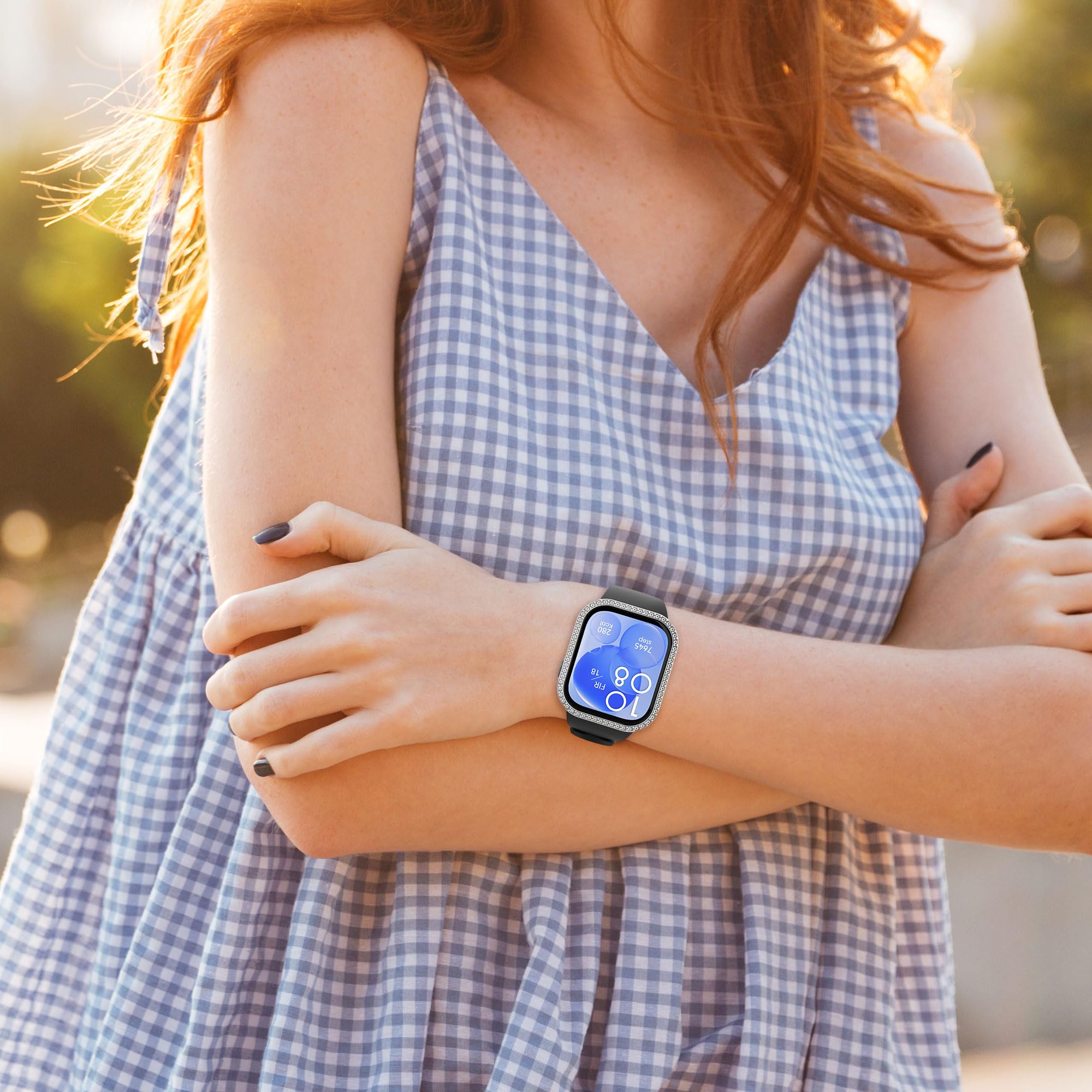 kwmobile Brokatowa osłona ramki kompatybilna z Huawei Watch Fit 3 ramka ochronna (zestaw 2 szt.) – srebrny/różowe złoto