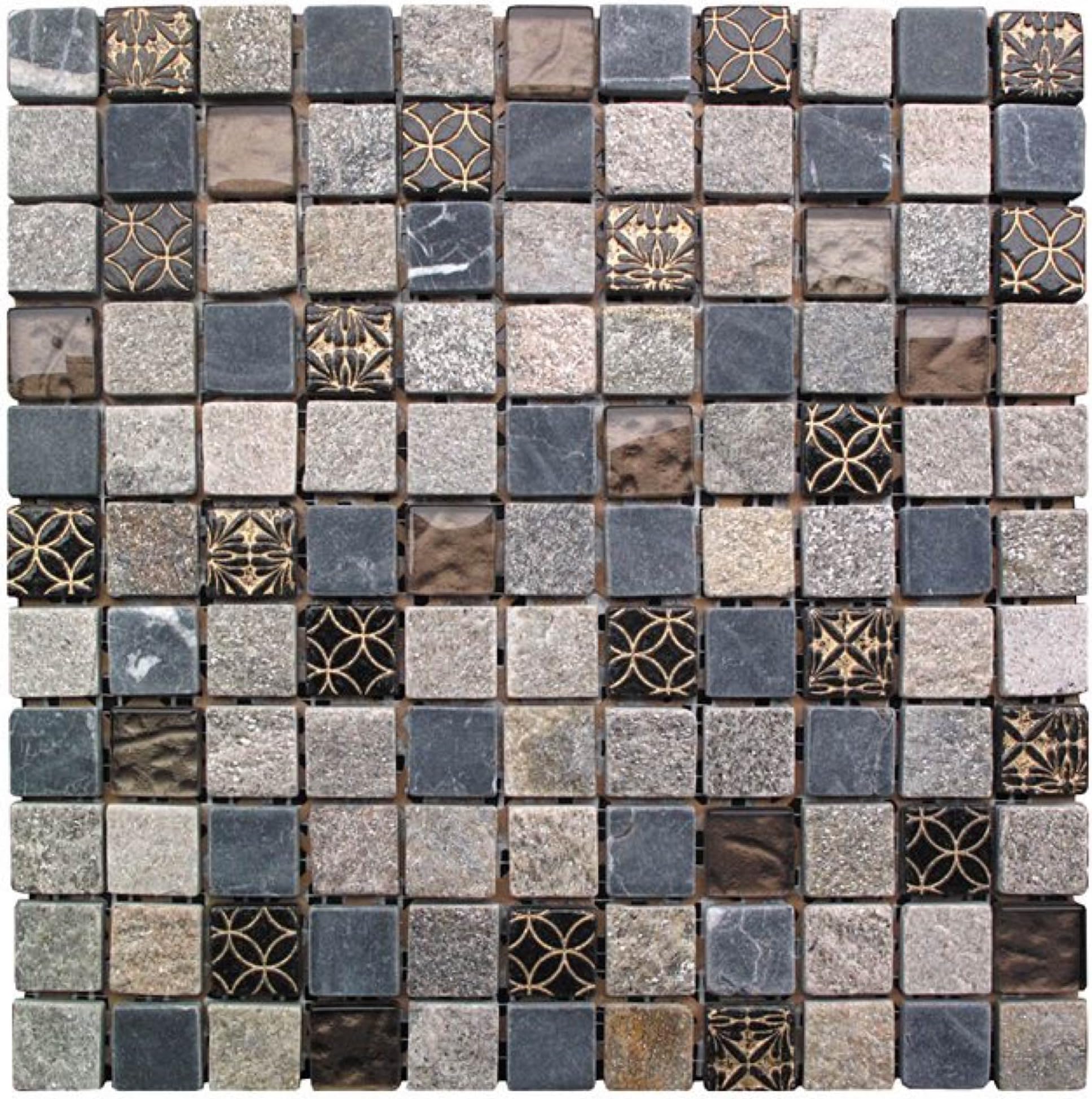 NS006-D Mosaic Tiles 1" x 1" Square Pattern Hand-Colored Stone and Glass Tile Sheets, 12" x 12" Sheet Size, Cloudy Grey, 4-Count
