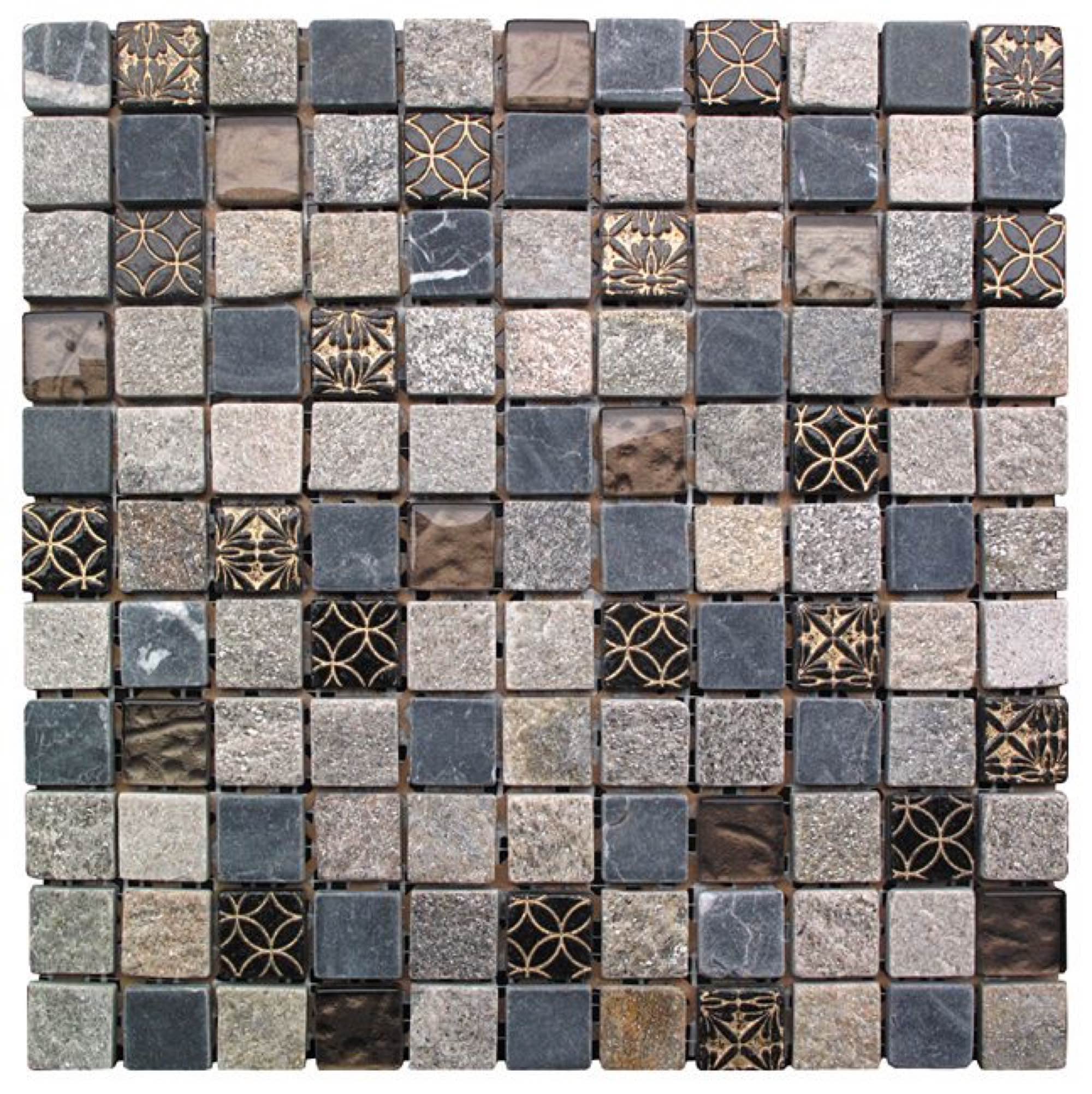 NS006-D Mosaic Tiles 1" x 1" Square Pattern Hand-Colored Stone and Glass Tile Sheets, 12" x 12" Sheet Size, Cloudy Grey, 4-Count