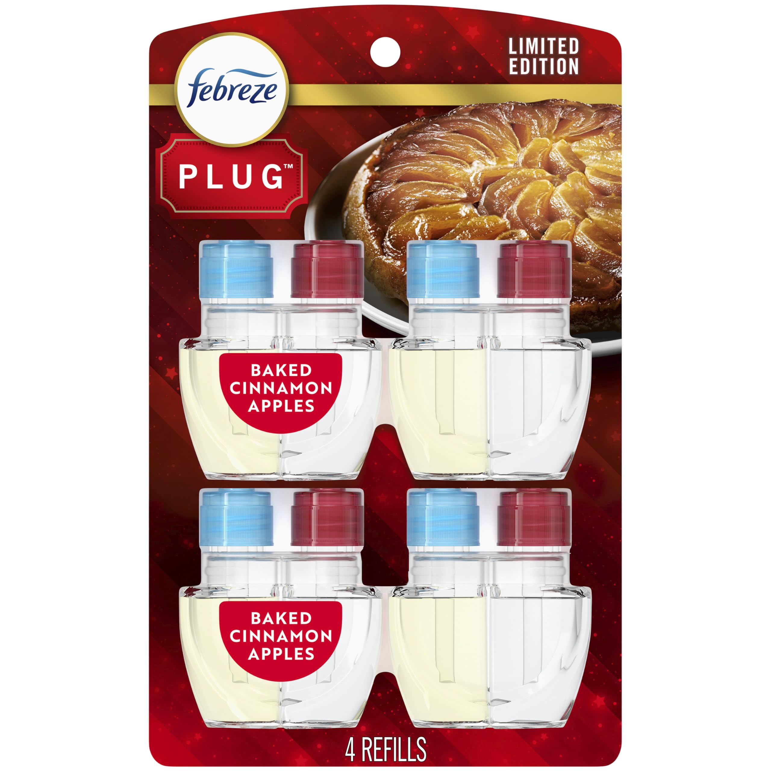 Febreze Plug-In Air Freshener Odor-Fighting Scented Oil Refill for Home Bathroom Kitchen Holiday Baked Cinnamon Apples Scent 0