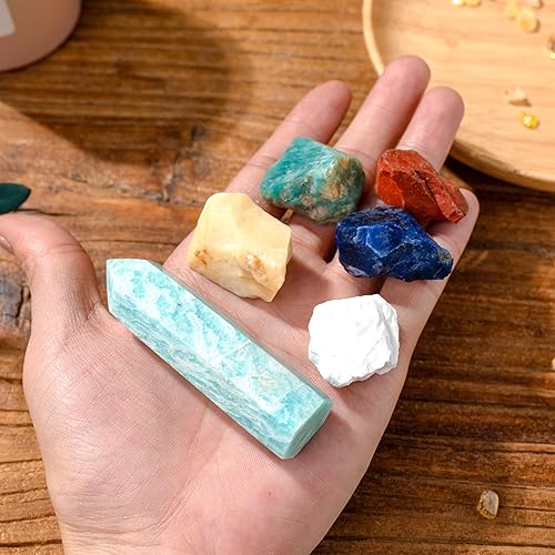 Miniatura 3 de Runyangshi Torre de cristal curativo de cuarzo rosa natural de 3 pulgadas con 5 piedras crudas de cristal en bruto para Reiki Chakra Meditación