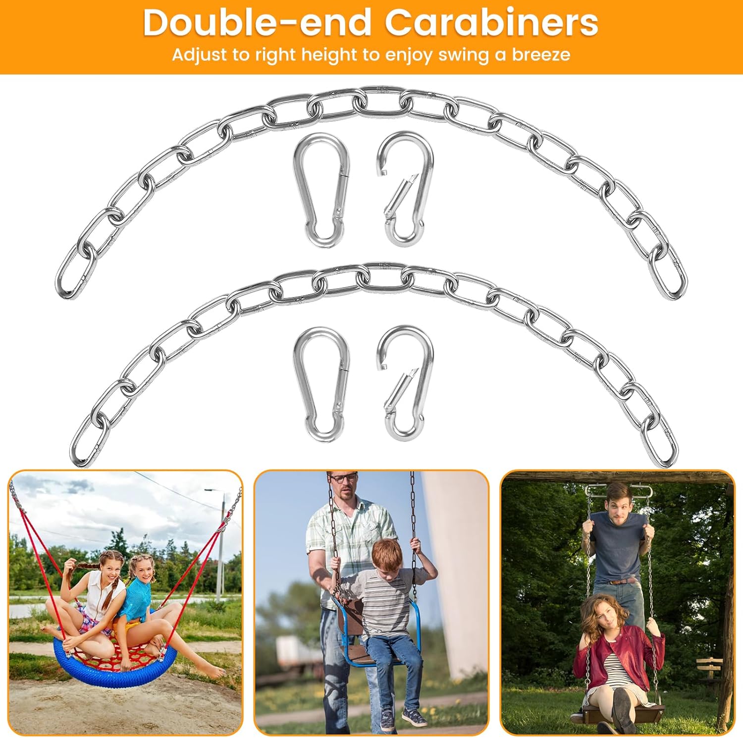 2 Pack 30 Inch Heavy Duty Chains for Swing, 440LB Hanging Chair Chain with 5/16 Thick Clasps, Adjustable Stainless Steel Chain Extension for Porch Tree Swing Hammock Chair Boxing Bag Yoga Gym 4 81ruN70 HeL. AC SL1500