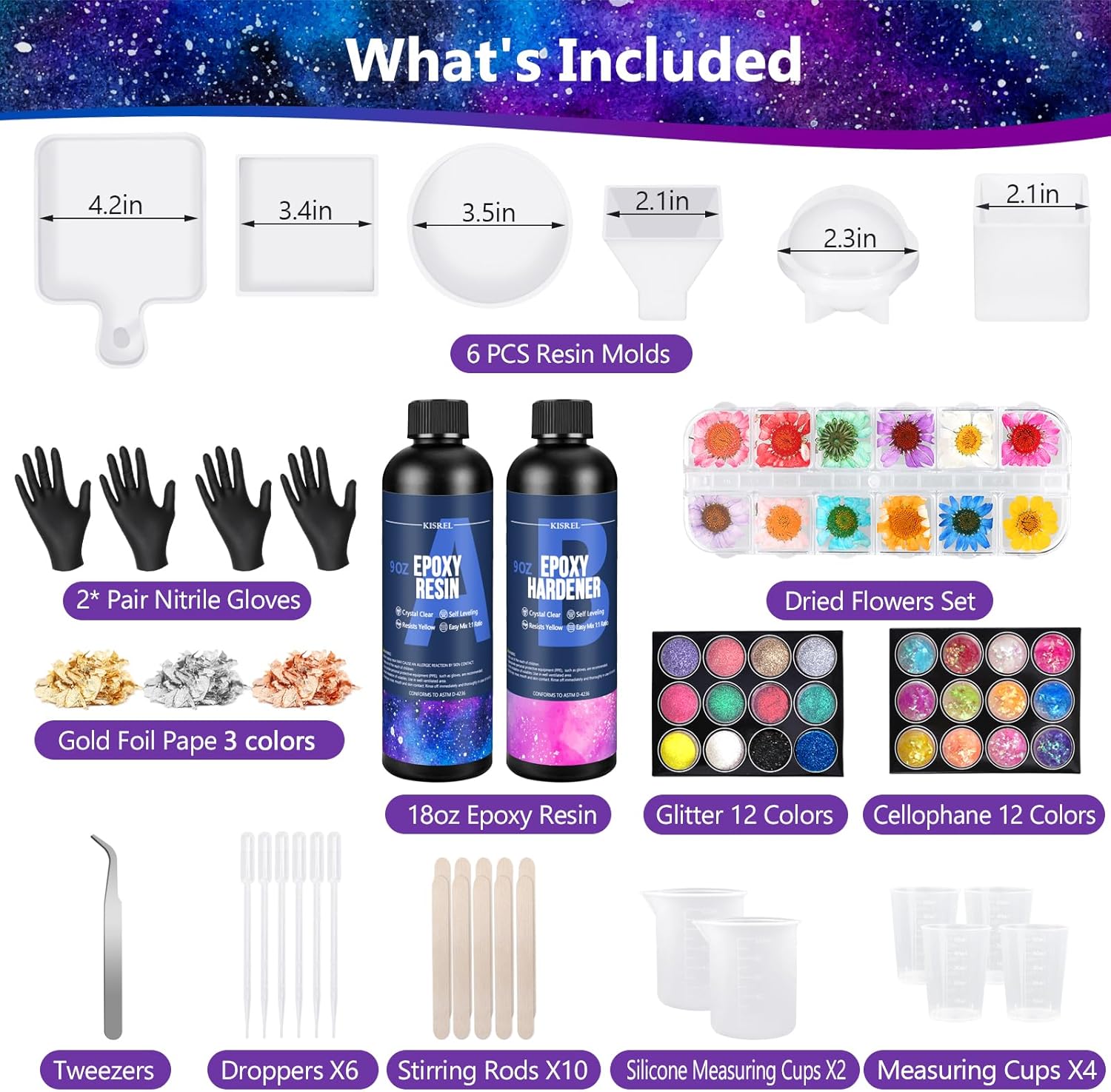 KISREL Epoxy Resin Kit for Beginners, Resin Kit with Molds, 18OZ Epoxy Kit with Dried Flowers, Measuring Cups and Resina Supplies