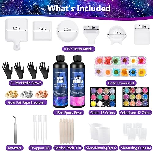 Miniatura 2 de KISREL Kit completo de resina epoxi y moldes, juego completo de moldes de resina de 64 onzas con esfera, moldes piramidales, kit de inicio de resina