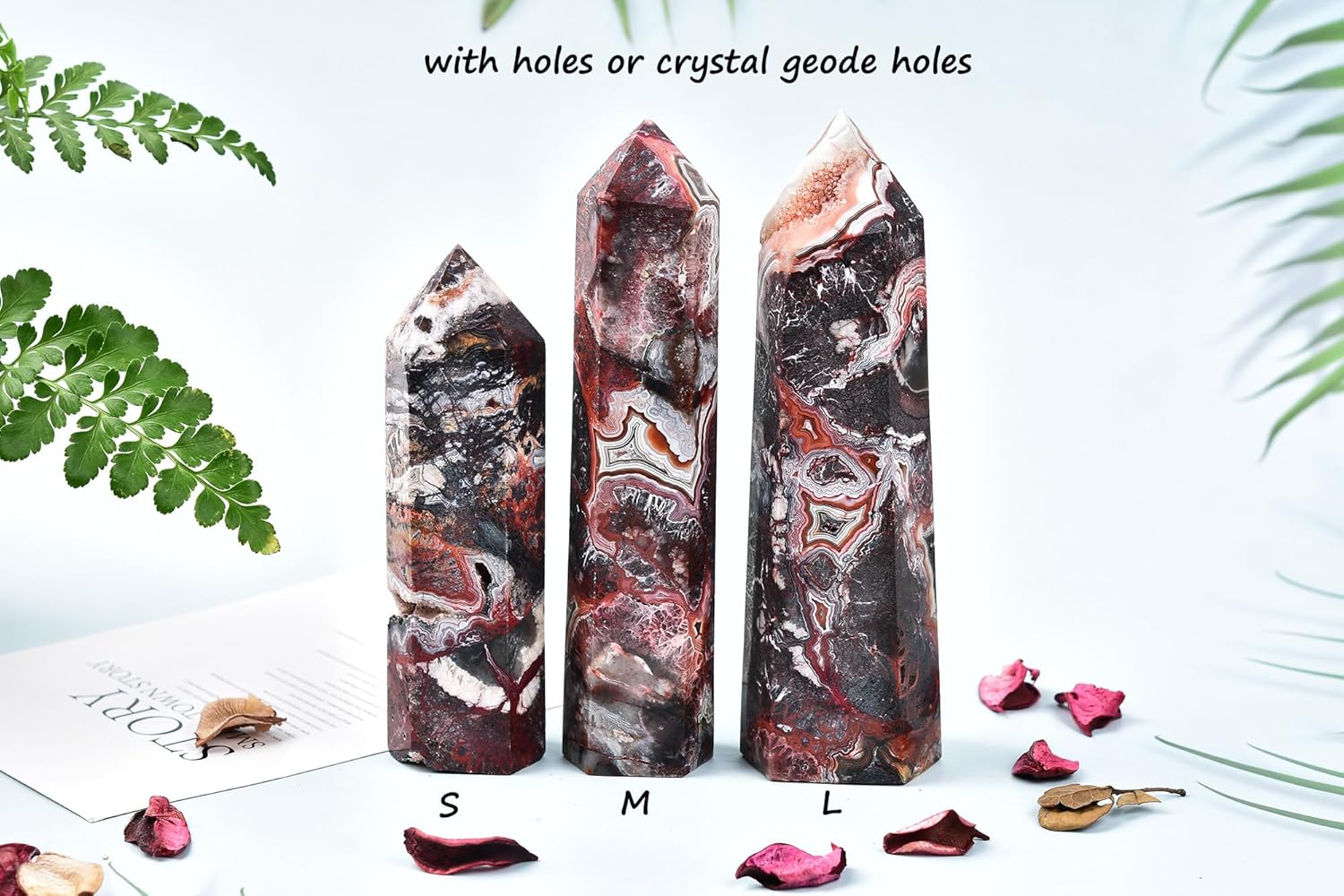 AMOYSTONE Mexican Red Agate Hexagon Tower with Grounding Energy for Meditation & Office - Heavy Polished Stone Shelf Decor, Unique Spiritual Gift for Healers (1-1.7 LBS)