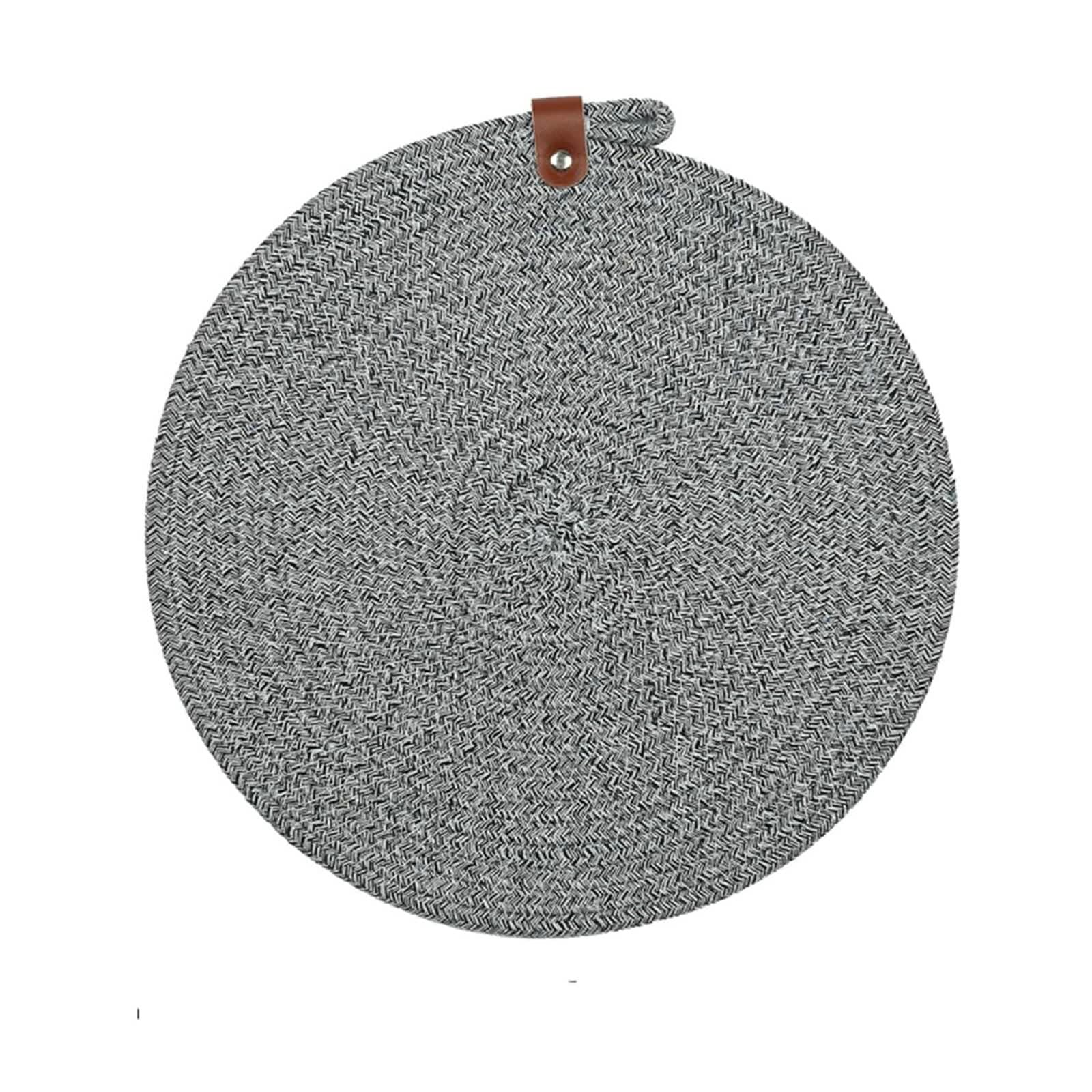 Round Placemats for Dining Table, Set de Table en Coton Gris Lot de 4 avec Cordon sous Assiette 33cm