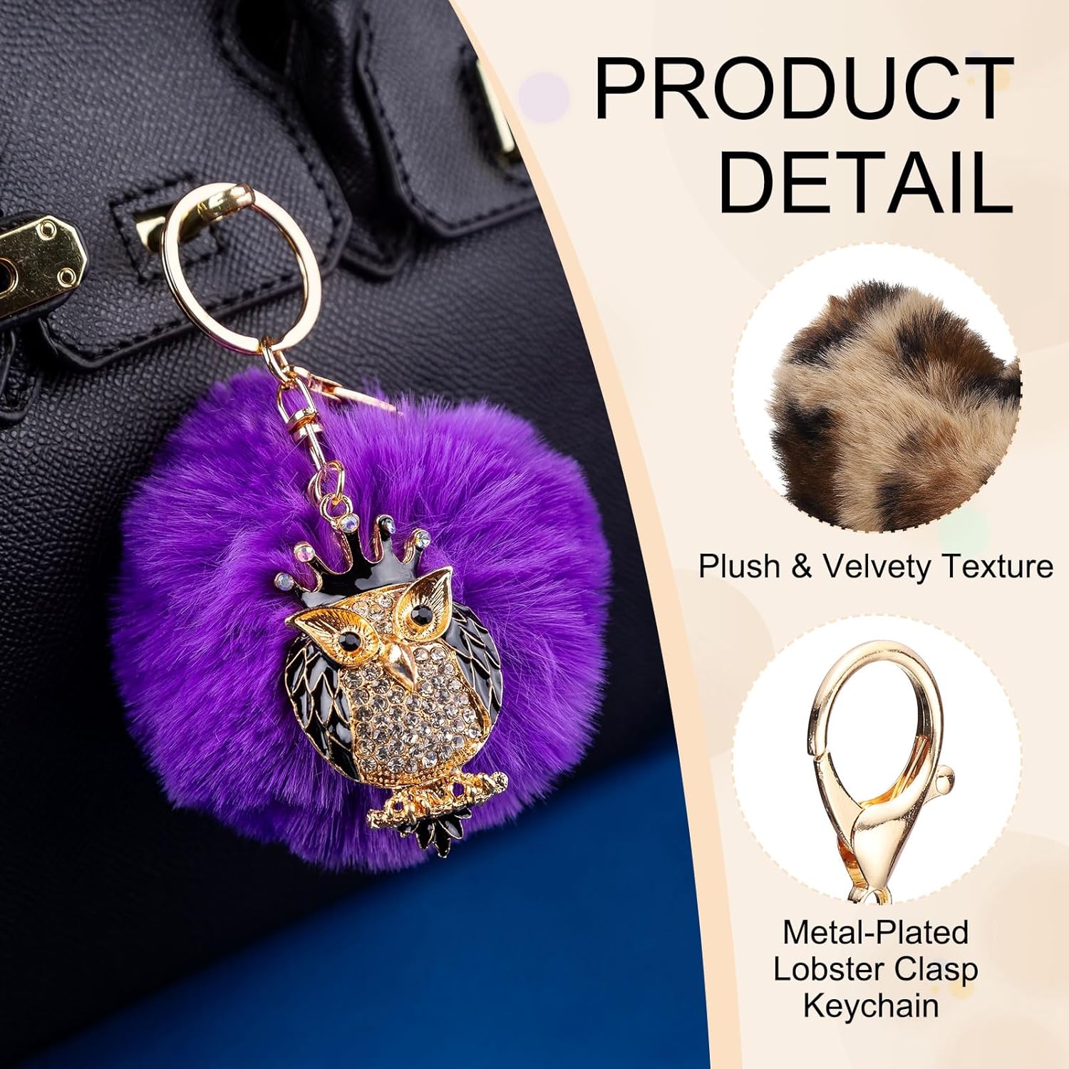 PATIKIL Pom Pom Keychain, Soft Cute Fluffy Heart Key Ring with Lobster Clasp Artificial Rabbit Fur Heart Keychains - Image 3