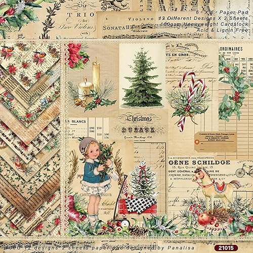 24 hojas de papel vintage de 6 x 6 pulgadas, cartulina de una cara para álbum de recortes, diario, álbum de fotos (21015)