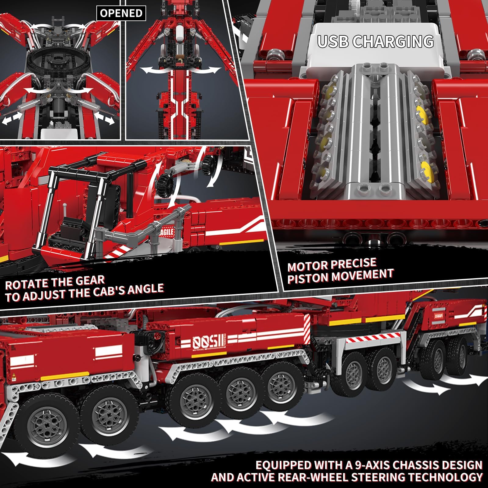 Mould King 17008 Red Heavy Crane Model Building Set, 8506 Pezzi Kit Motorizzato Veicolo Costruzione con APP e Telecomando, Progetto di Ingegneria Meccanica per Collezionisti Adulti