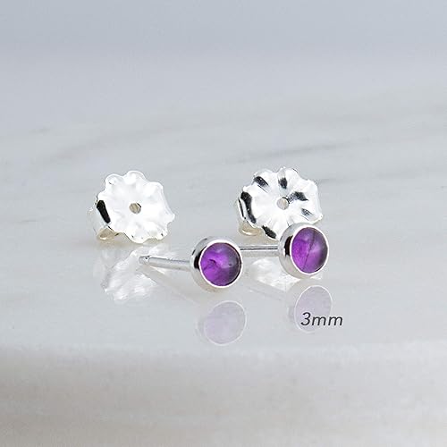 Miniatura 7 de Sterling Silver Tiny Post Stud Piercing Earrings for Cartilage Tragus Helix Multiple Piercing Hypoallergenic Birthstone Jewelry for Women Bezel Set