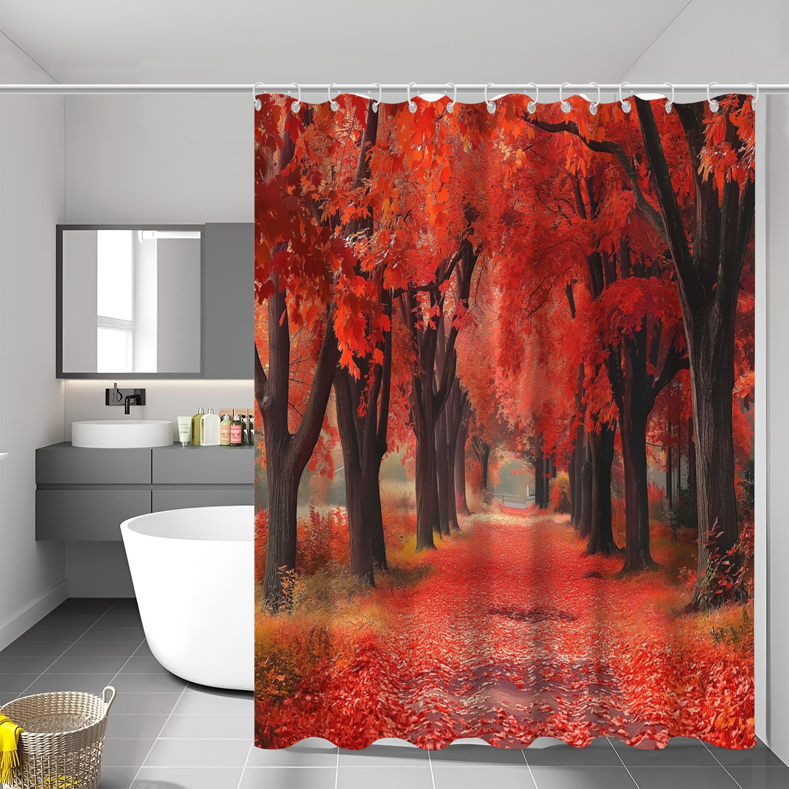 Rideau de douche étable rouge pour une ambiance chaleureuse en hiver