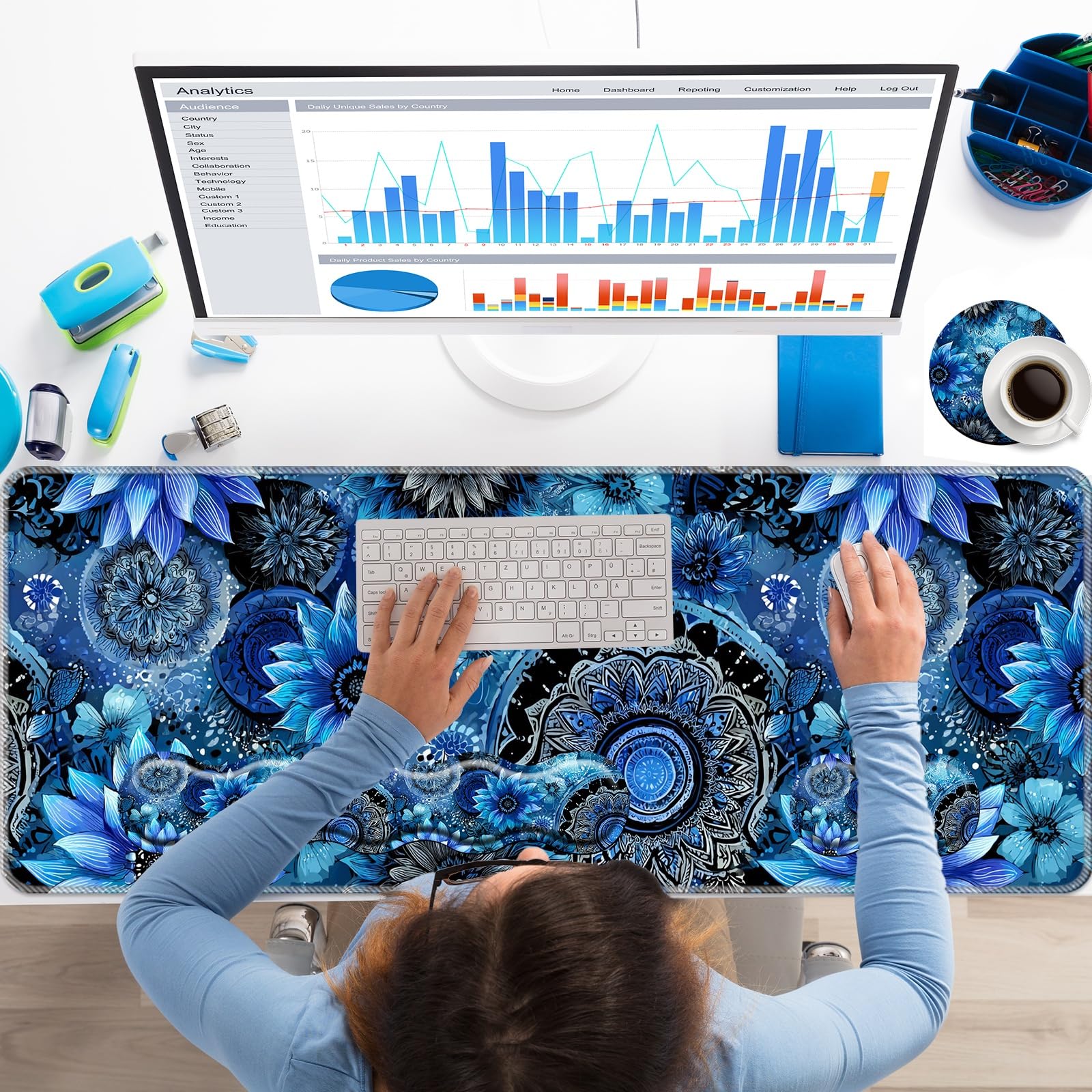 Tastatur-Handgelenkauflage + Maus-Handgelenkpolster + Schreibtischunterlage, Memory-Schaum, ergonomisch, einfaches Tippen, Schmerzlinderung für Computer, Laptop, Büro, Zuhause – Mandala