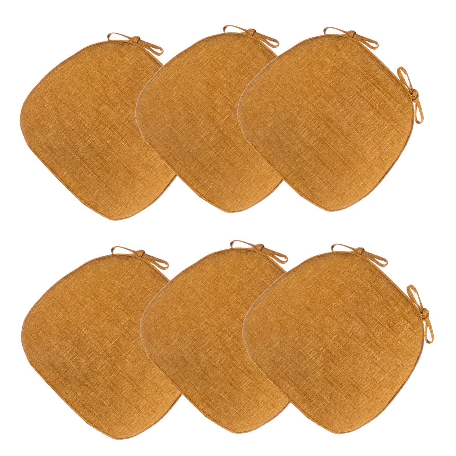 Lot de 6 coussins de chaise orange ovales avec attaches pour salle à manger