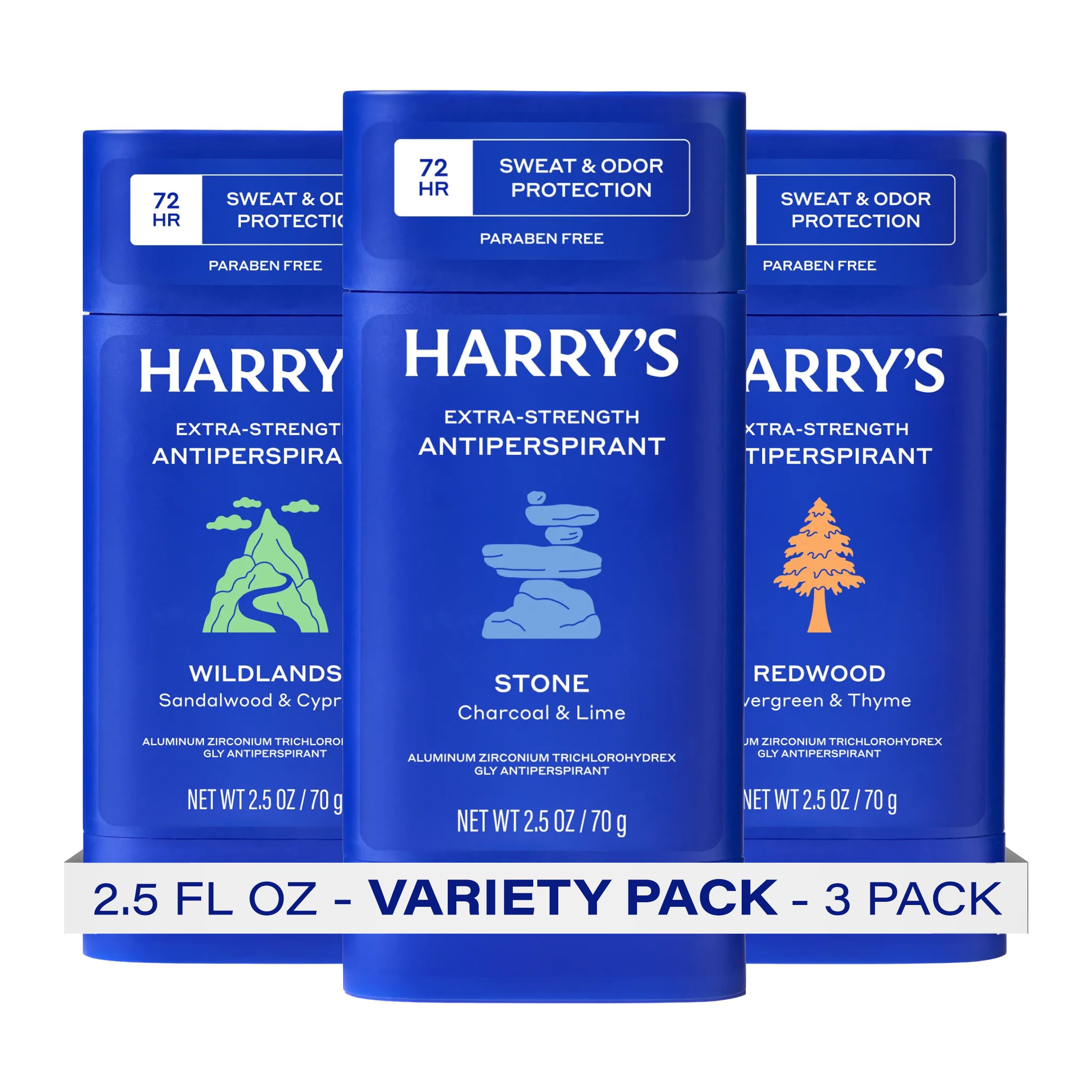 Harry's Extra starkes Anti-Transpirant Deodorant für Männer, variable Packung, Stein, Secoya, Wildlands (3 Stück)