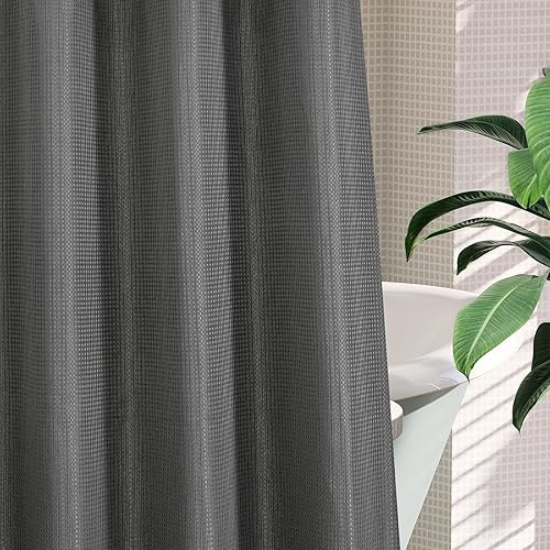 Miniatura 5 de MitoVilla Juego de cortinas de ducha de punto gofre gris que no necesitan ganchos, cortina de ducha moderna de tela resistente con forro a presión