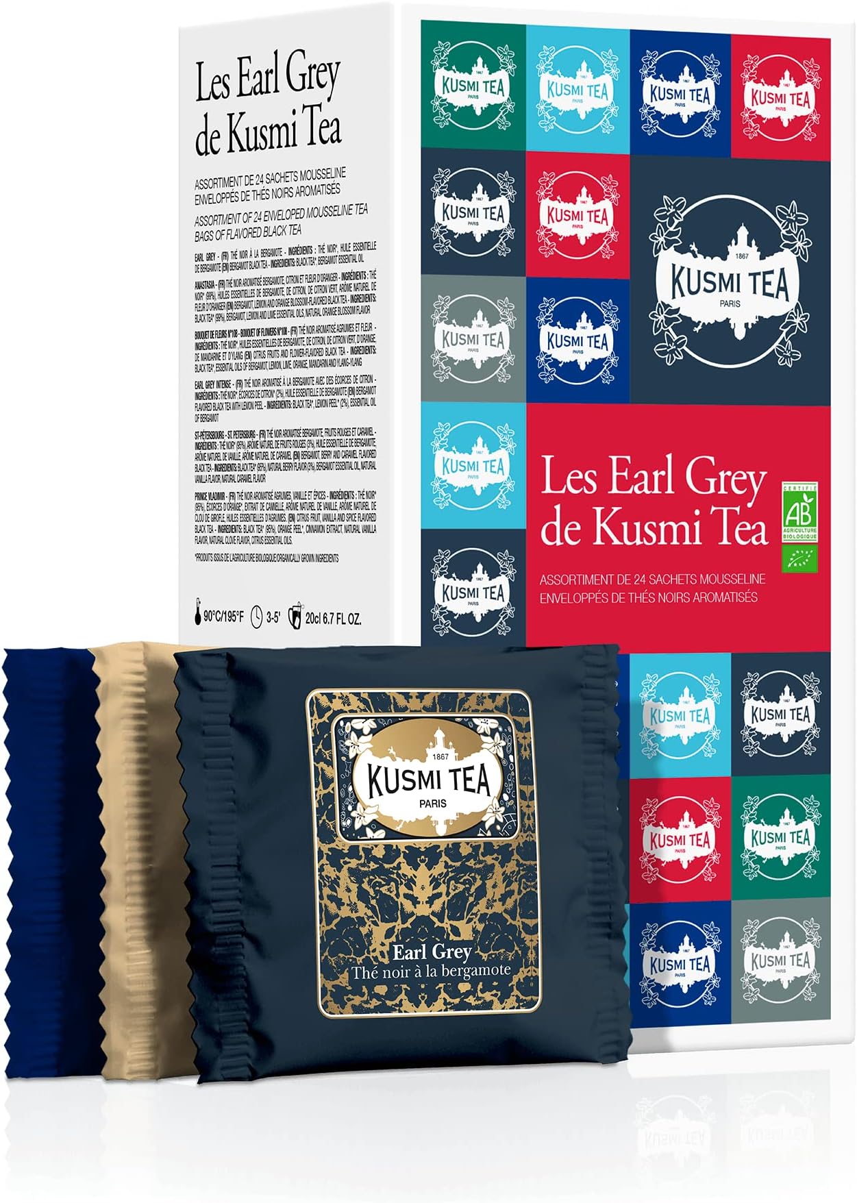 Organic Black Tea Variety Box - Gift Idea for Men and Women - Earl Grey Tea - A Selection of 6 Iconic Flavors - 24 Tea Bags - Caffeinated Tea