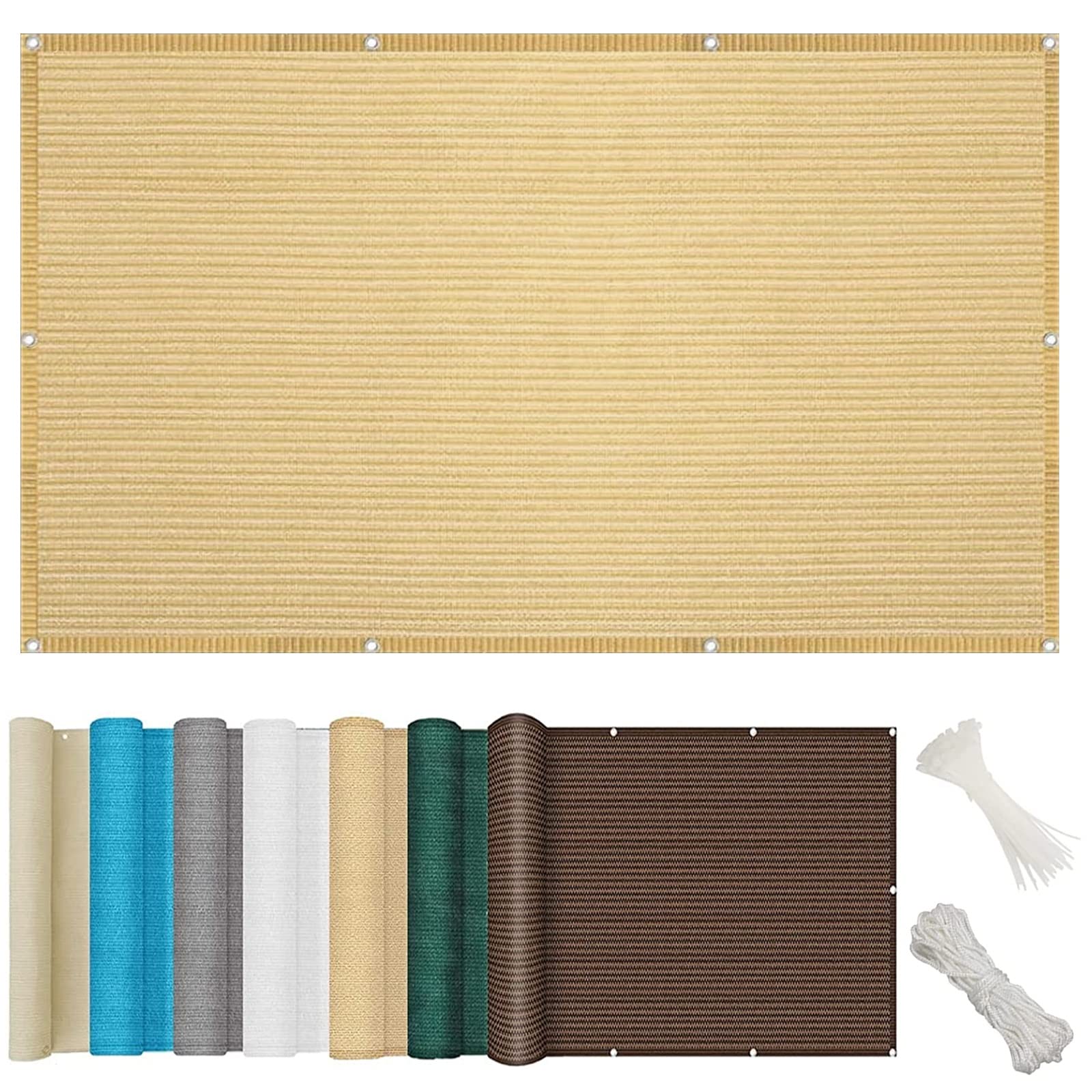 KLGFBDC Privacy Screen 65x350 cm UV Protection185g/m² Durable Balcony Cover with Grommets & Ties for Railing Sand YellowOutdoor Terrace Shielding