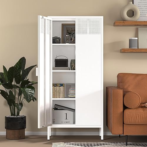 Miniatura 12 de COFaR Armario blanco de despensa de cocina con 2 puertas de granero, 3 estantes y patas ajustables, para armario, comedor, baño, sala de estar,