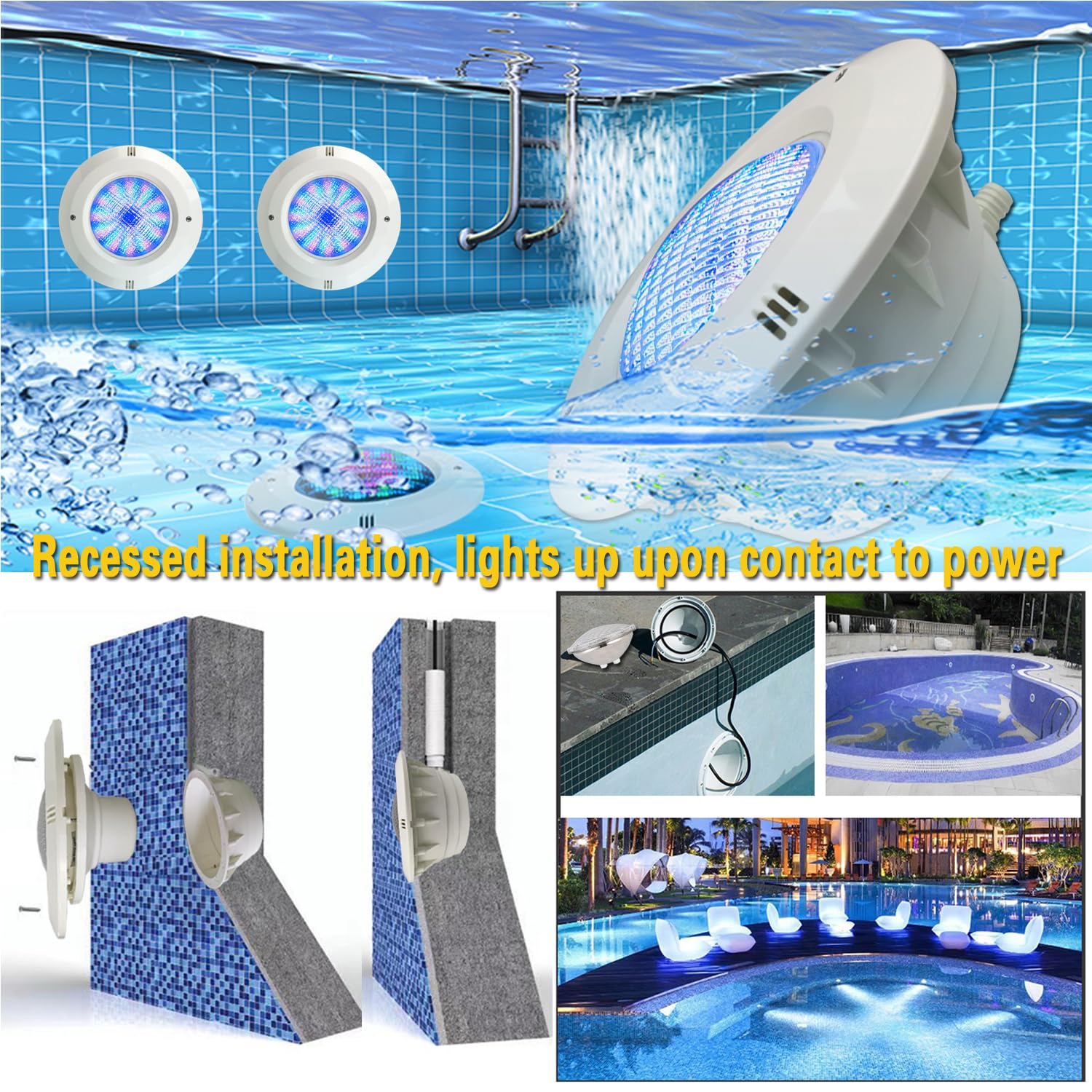 BARCELONA LED Lampadina LED Piscina PAR56 RGB 24W AC12V IP68 Subacquea con Telecomando Ø178mm Luce LED Subacquea SMD2835 per Piscine Spa, Fontane, Hotel e Giardini