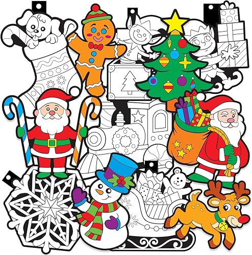 Colorea tus propios adornos de Navidad, paquete de 12 unidades, manualidades y manualidades para niños para todas las edades, proyecto de vacaciones