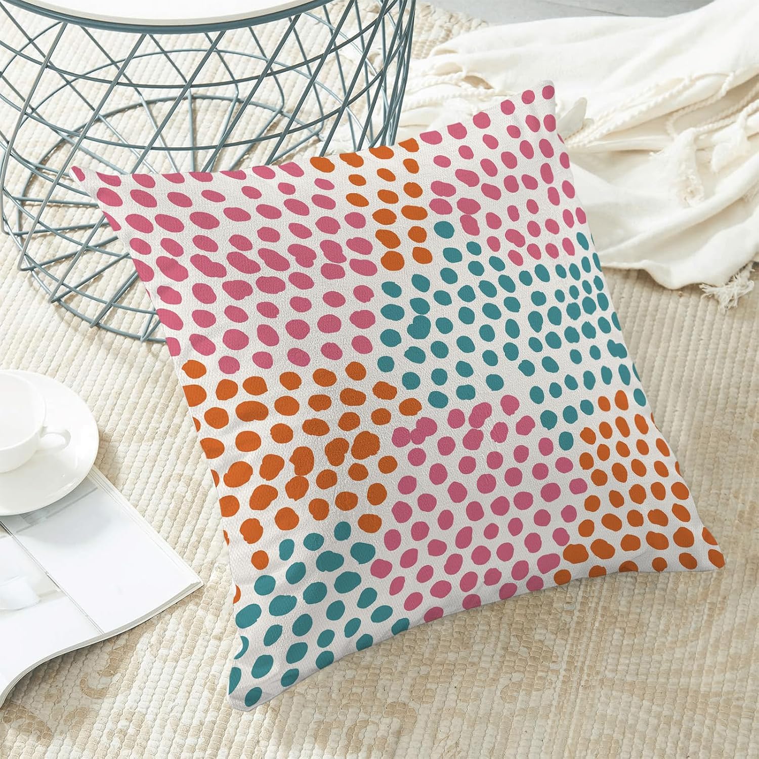 CXMEIFLY Hot Pink Polka Dot Pillow Covers 18x18 Inch Set of 2 Orange Teal Outdoor Decor Throw Pillows for Couch Modern Boho Watercolor Aesthetic Decorative Cushion Cases for Home Sofa Bed Decorations image 4
