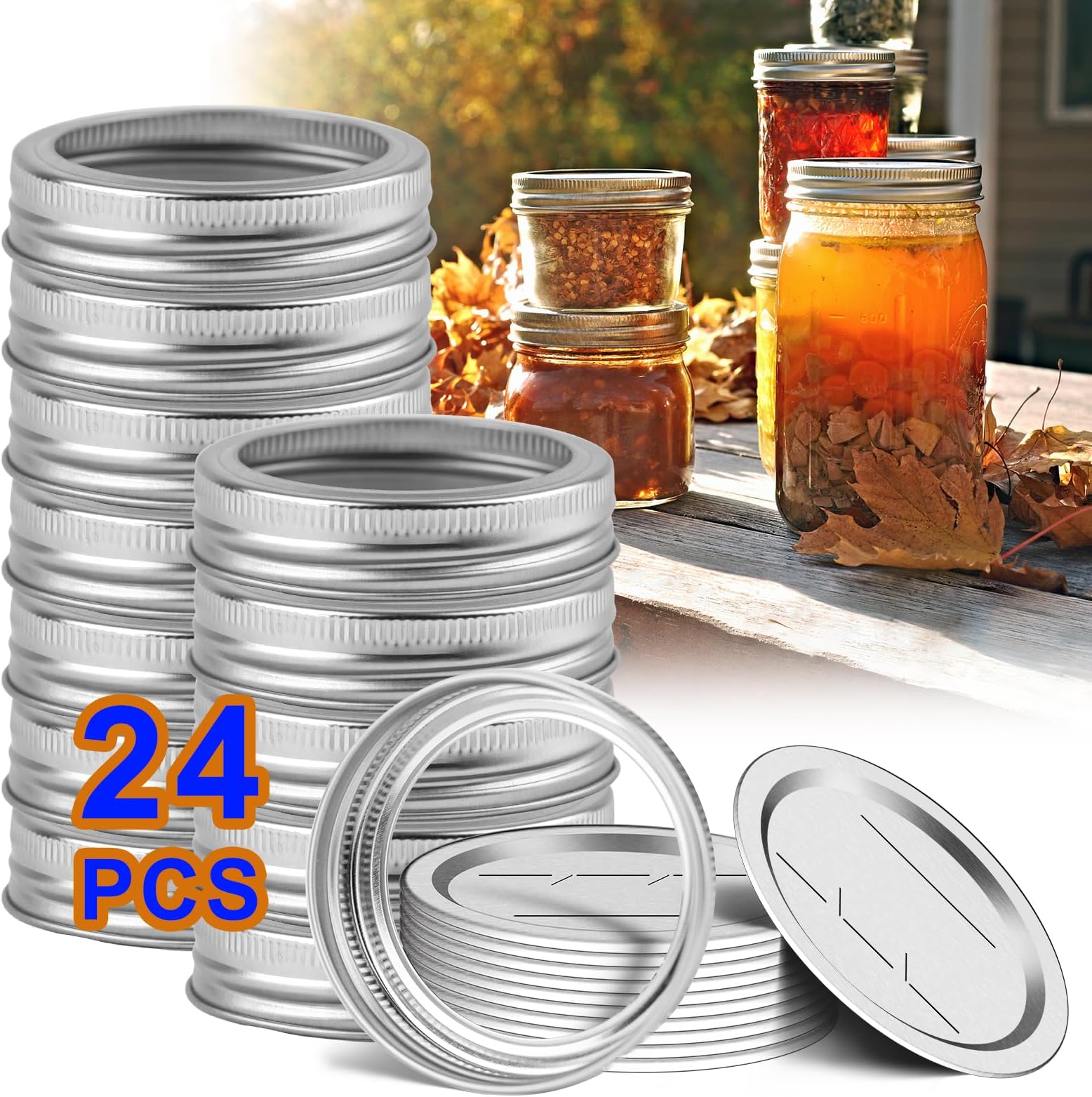 Canning Jar Lids With Rings For Mason Regular Mouth 24Pcs Regular Mouth Kerr Ball Jars Lids With Rings Good Sealing Performance Food Grade Material Kerr Mason Jars For Canning Food Fruits DIY Jam