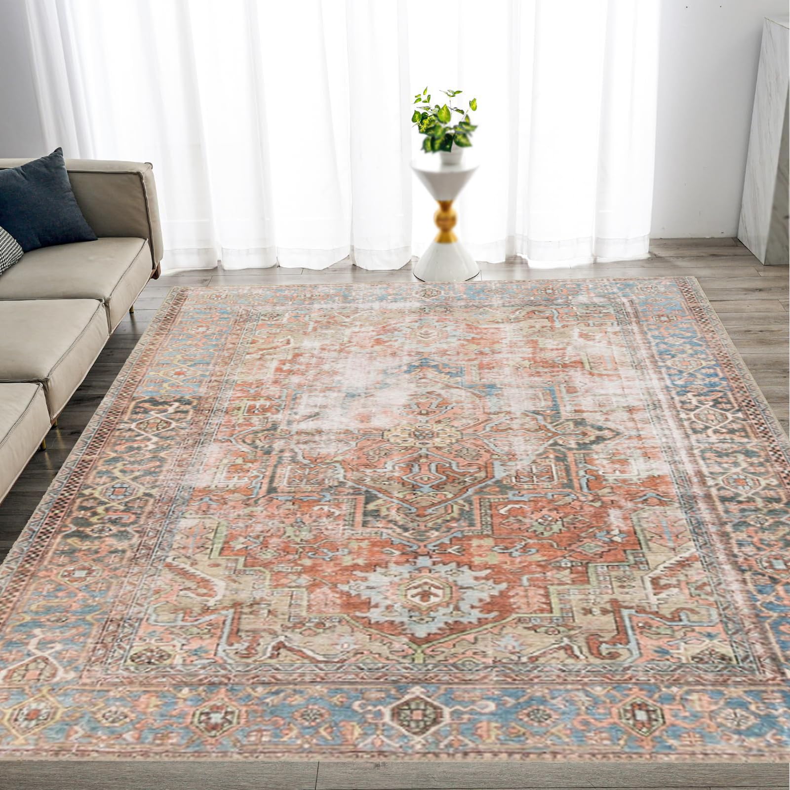 Tapis de chevet fleuri bleu et rouge pour une chambre cosy 60x120