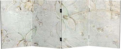 Red Lantern Pantalla plegable de lona de flores marfil de doble cara corta de 2 pies, 4 paneles independientes y separador para dormitorio moderno y