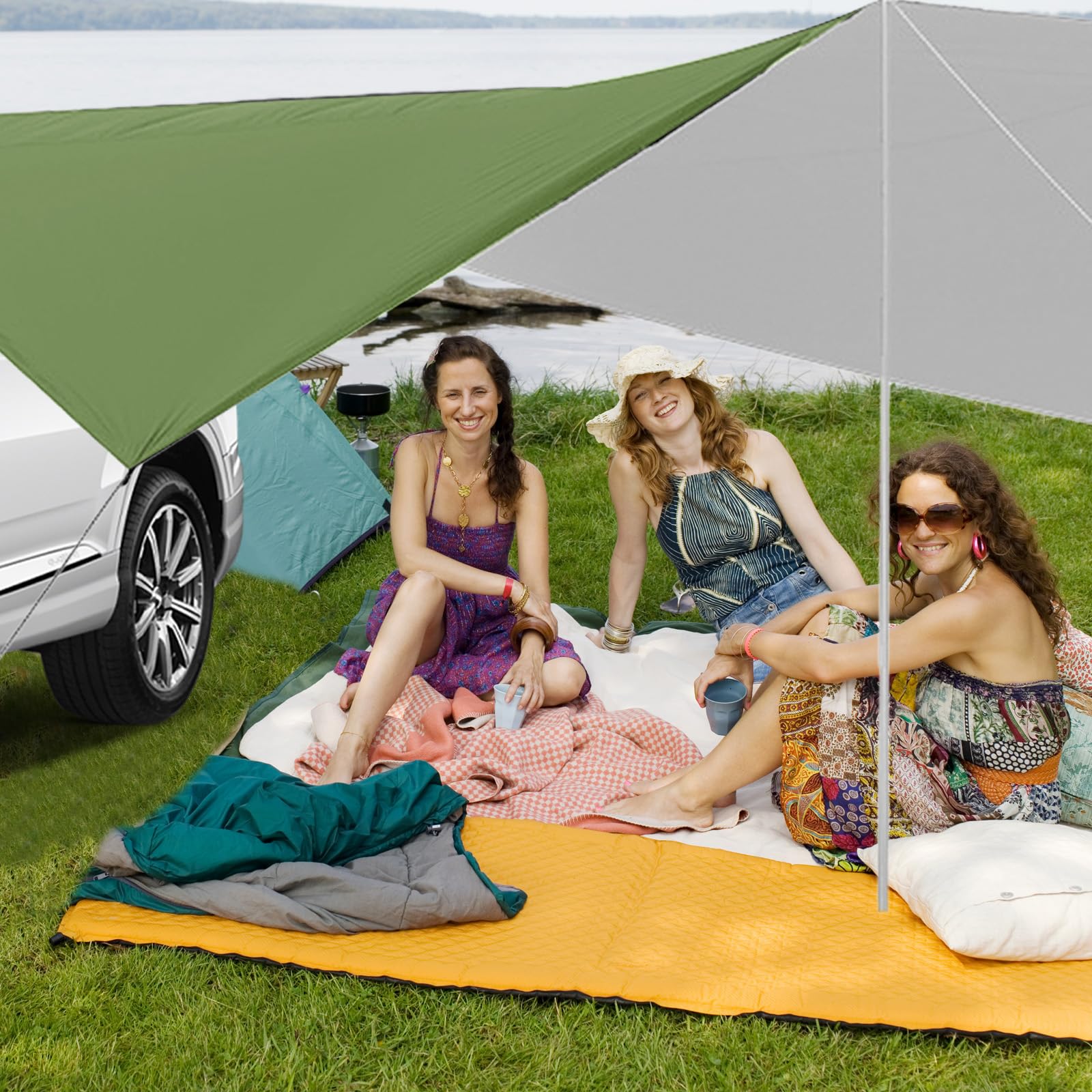 Toldo Coche, Toldo para Portón Trasero y Furgoneta, Autocaravana, Lateral Impermeable, Sol, 280 x 380 cm (Azul)