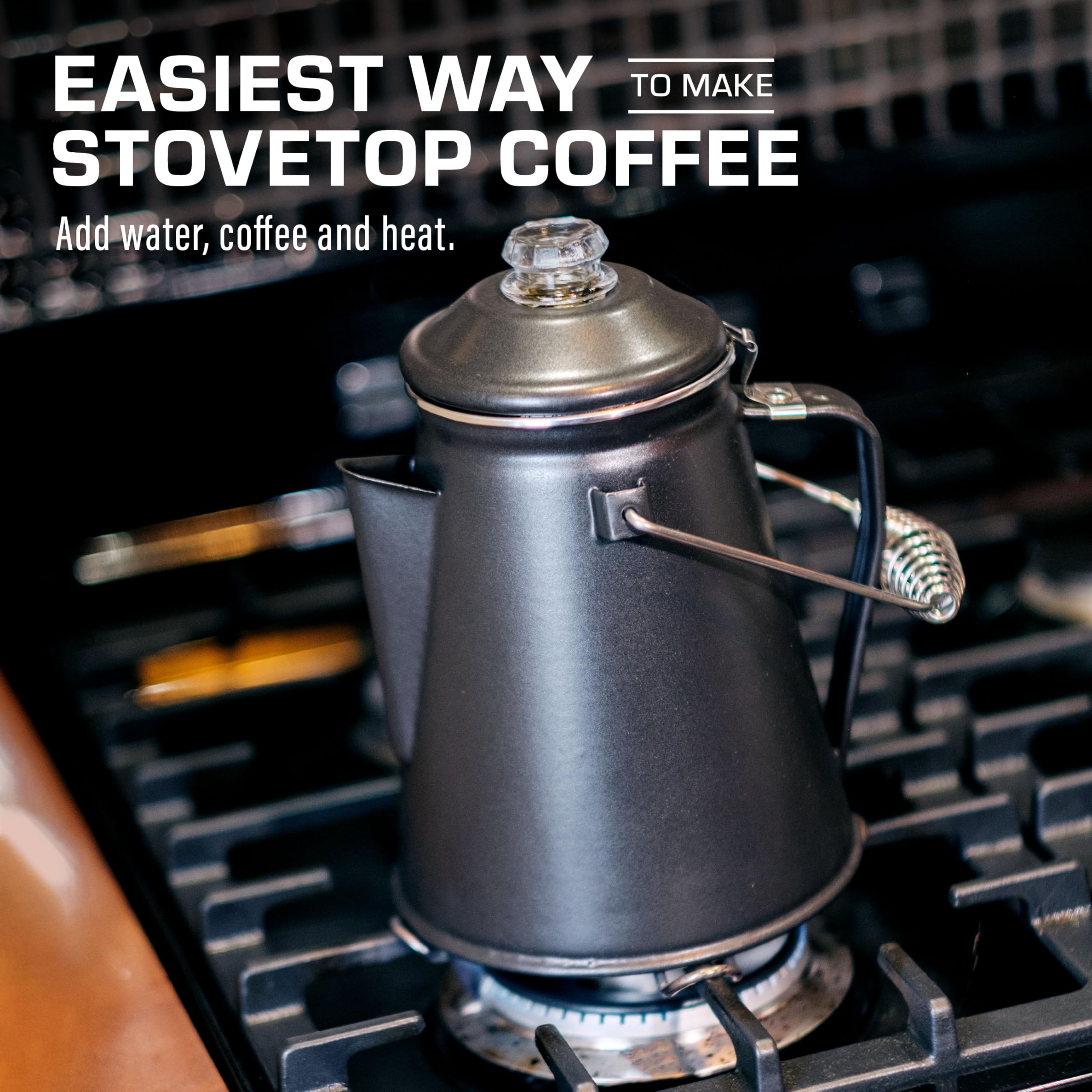 Coletti Klassischer Kaffeeperkolator – Perkolator-Kaffeekanne, Cowboy-Kaffeekanne – Die originale Camping-Kaffeemaschine, jetzt modernisiert – Für Braumeister auf dem Campingplatz [Graues, 12 Tassen]