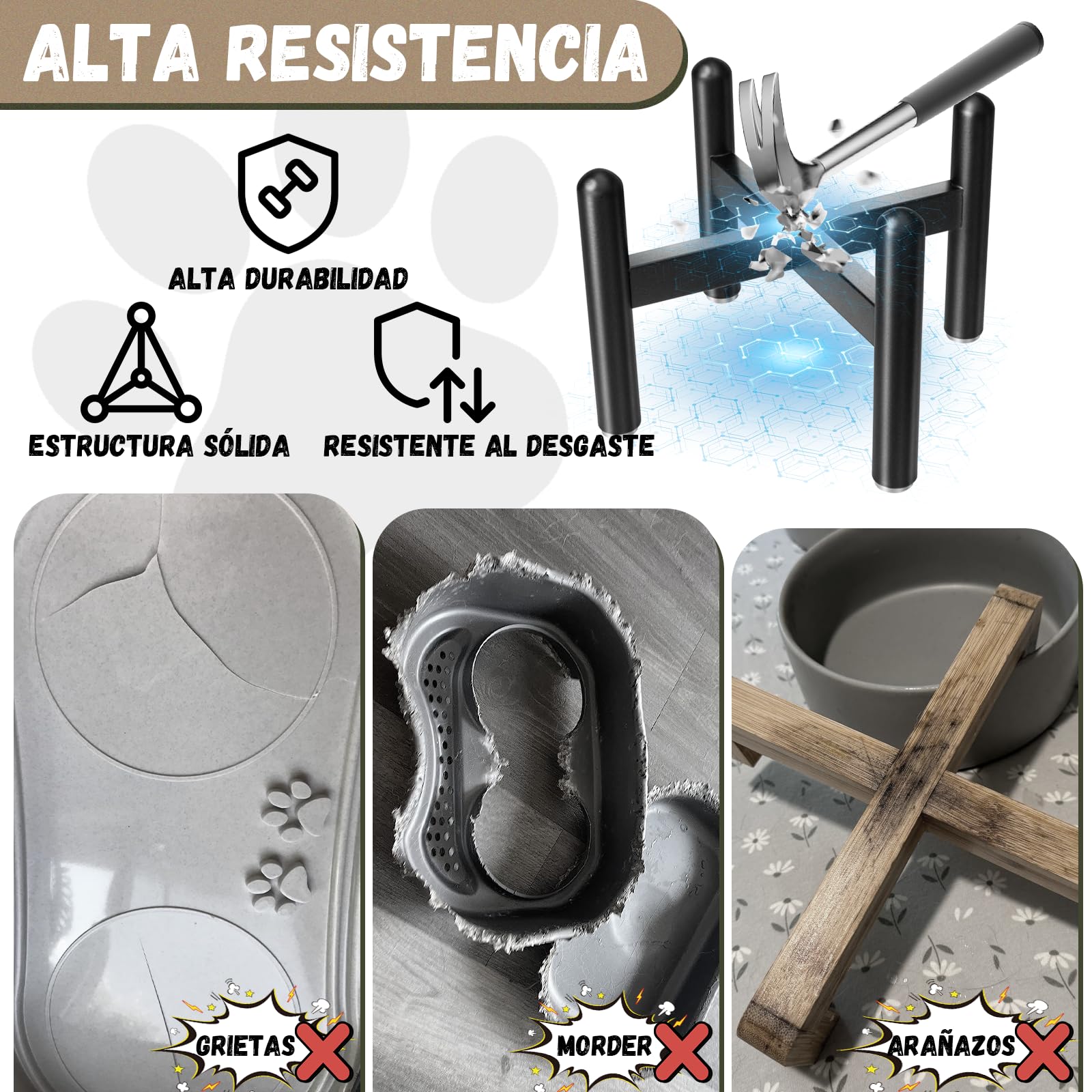 Comedero Perro Elevado de Cerámica - Cuenco para Perros Pequeños y Medianos - Plato Comida con Soporte de Acero Inoxidable - 850 ml - Gris