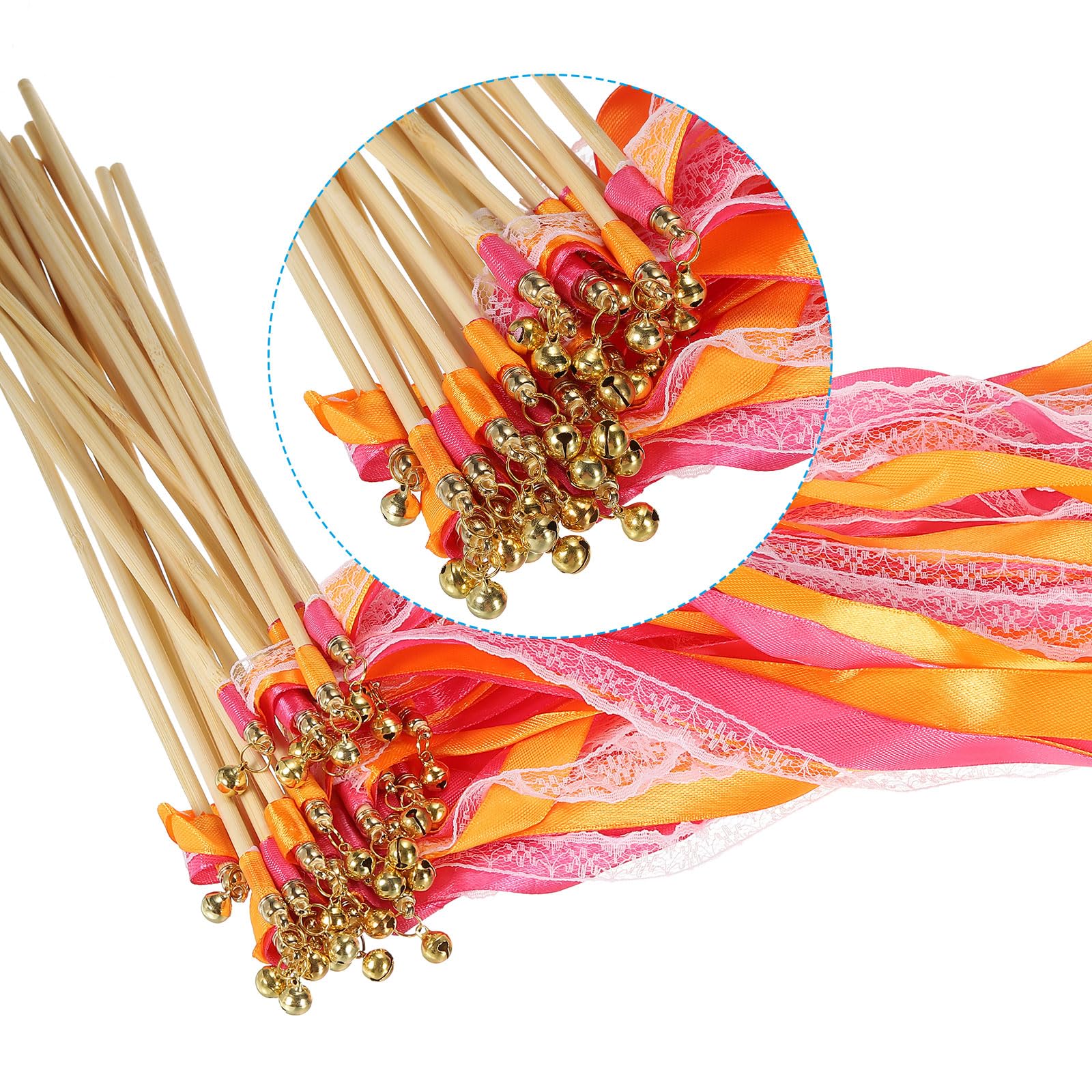 PATIKIL Schleife Sticks Feenstäbe 50 Pack Spitze Seide Feenstab Wand Versand Luftschlangen für Hochzeit Party Geburtstag Urlaub Feiern Fuchsie/Orange