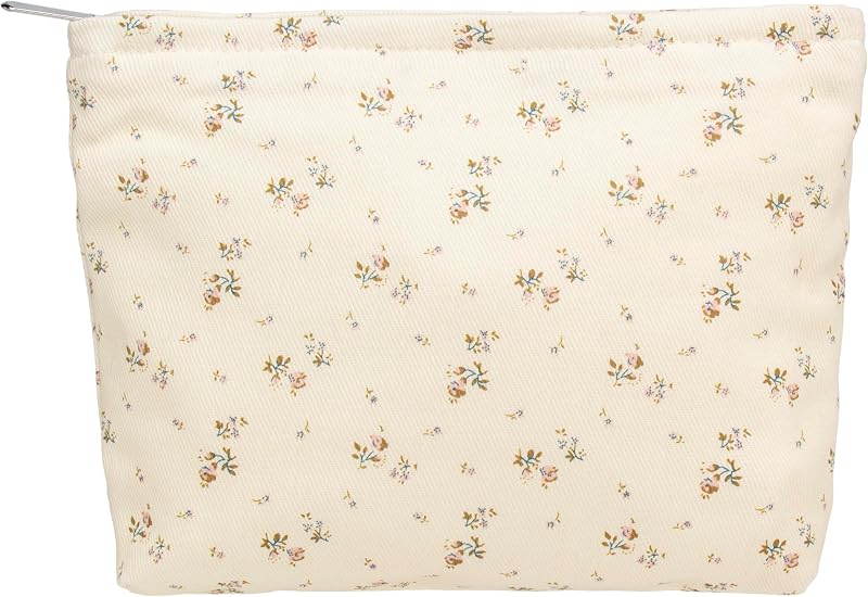 Necessaire plana de maquiagem PAZIMIIK com zíper, estampa floral Flower Beige, modelo S152