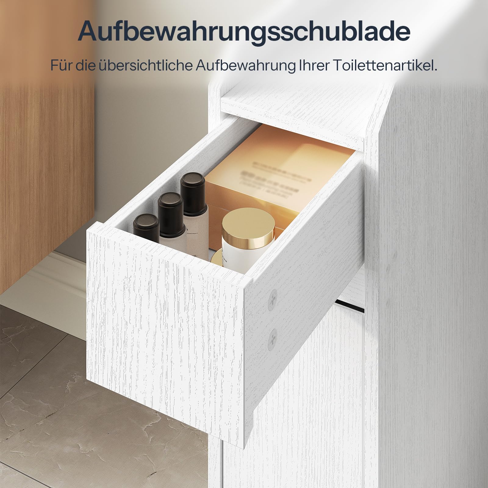 HOOBRO Schmaler Badezimmerschrank mit 2 Schubladen und Kippschutz, Badschrank, Aufbewahrungsschrank aus Spanplatten für Badezimmer, Waschküchen und kleine Räume, 18 x 40 x 70cm, Weiß EWW11BC01