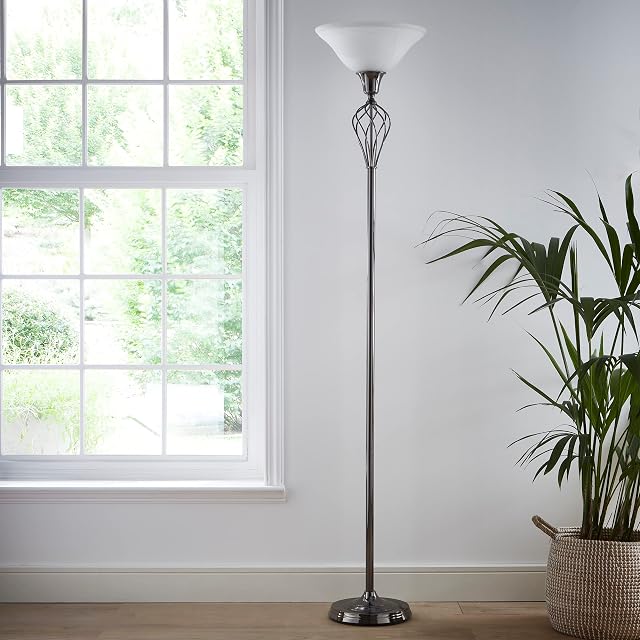 K LIVING Morgana Metal Uplighter Floor Lamp Black with a Twisted Detail on stem (Bulbs Not Included)