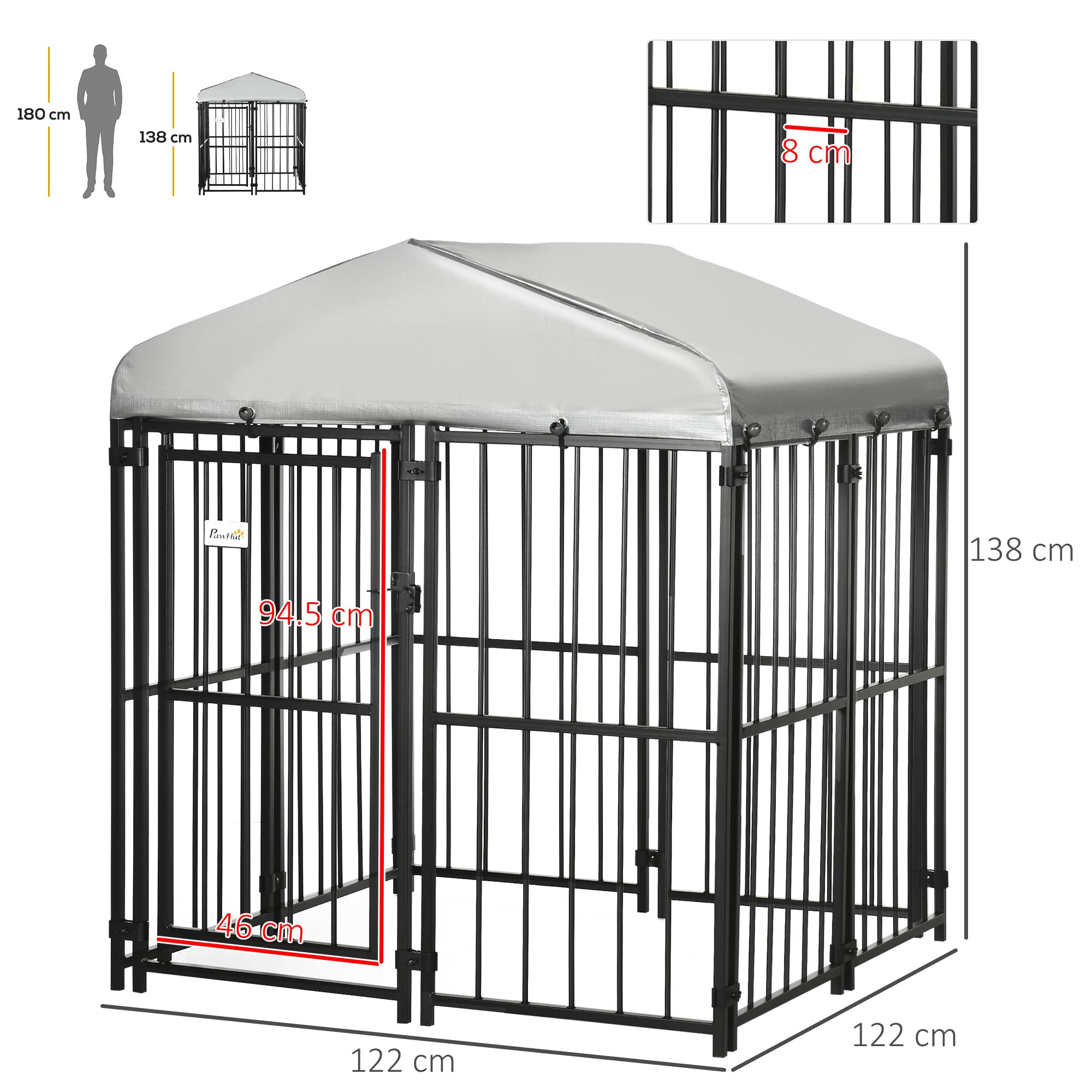 PawHut Recinto per Cani Taglia Piccola e Media, Kennel Casetta per Cani e Galline con Tettuccio, 122x122x138cm