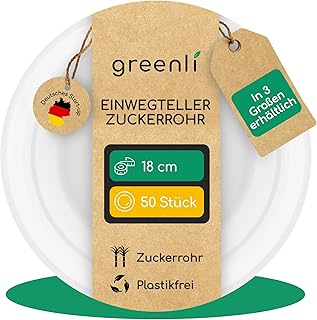 Einwegteller aus Zuckerrohr – 18 cm Ø, 50 Stück – Plastikfrei – In 3 Größen erhältlich (18, 23, 26 cm) – Die stabile Alternative zu Papptellern