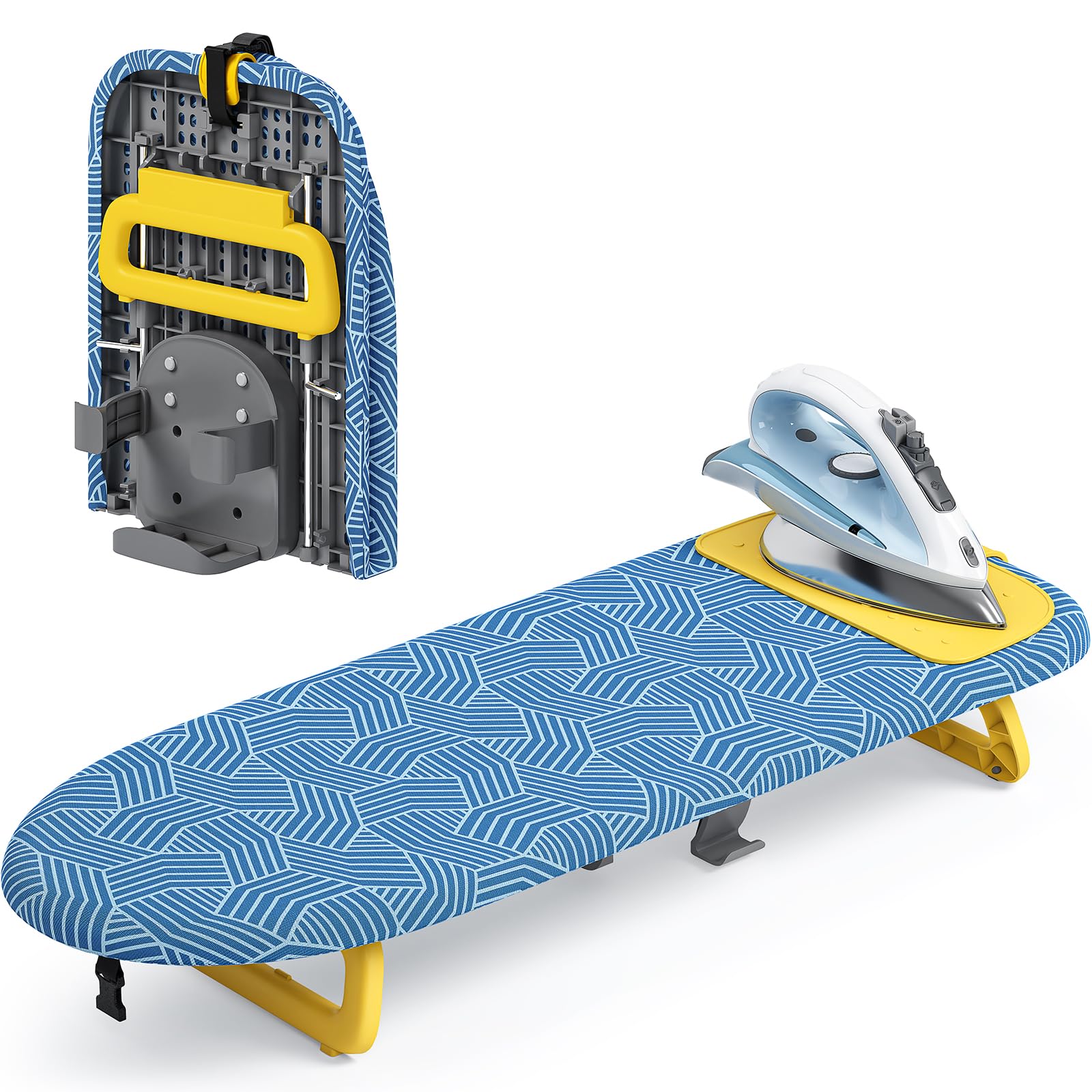 KINGRACK Tabletop Ironing Board, Small Ironing Board with Iron Holder, Foldable Mini Iron Board, Easy Storage for Travel & Dorm, 12x32 Blue