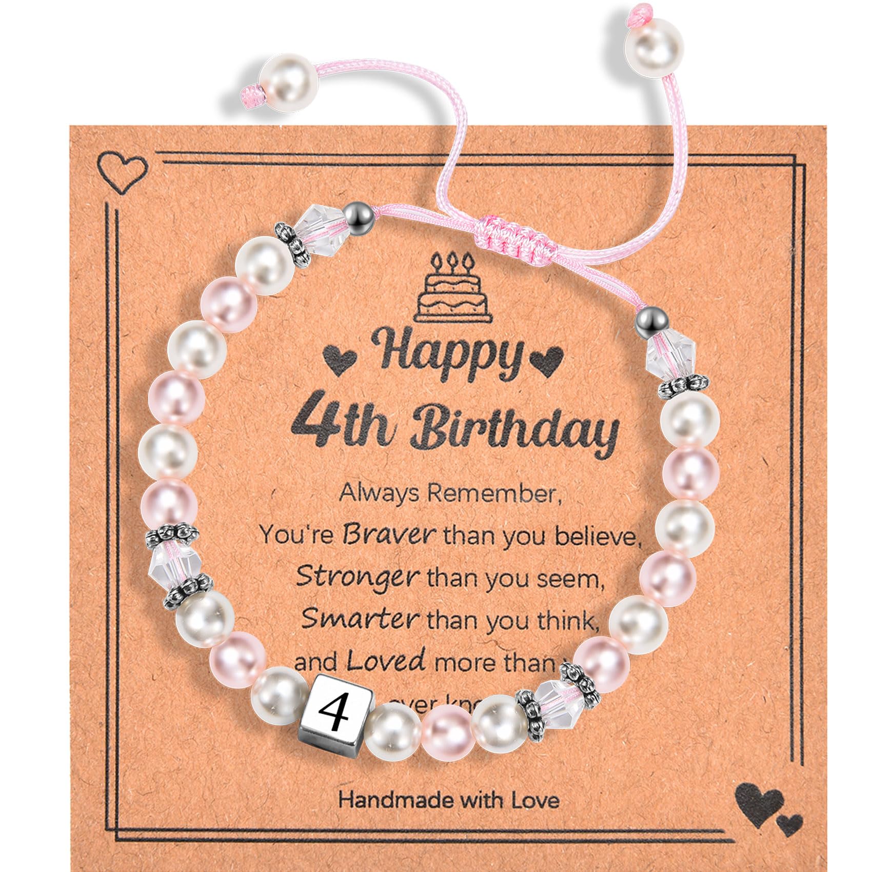 1-8 Years Old Birthday Gifts for Girl - Adjustable Birthday Bracelet for Little Girls with Pink & White Pearls, Birthday Gift Ideas for Daughter Niece Granddaughter Sister Girls