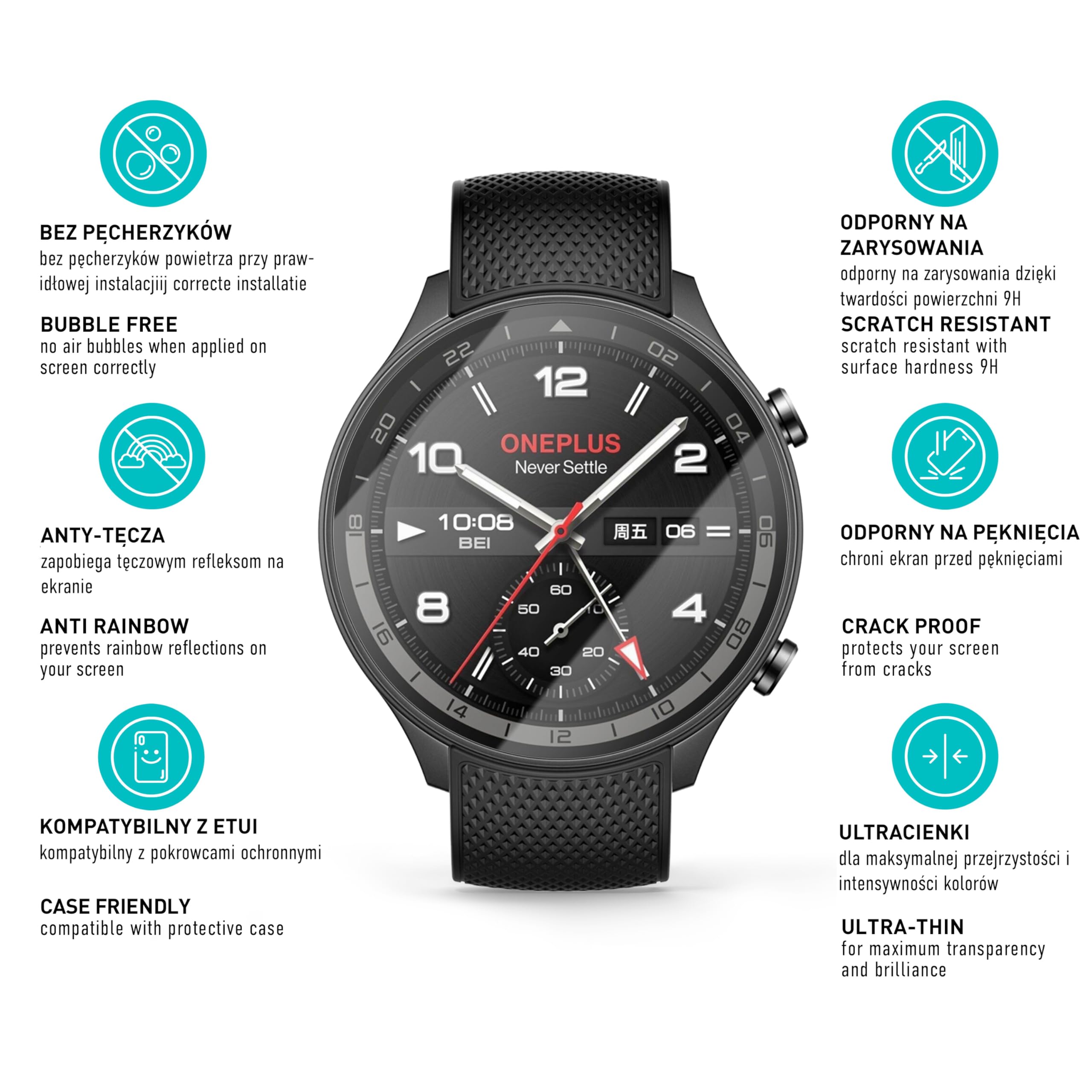 smartect Szkło Hartowane [3 Sztuki, Clear] dla OnePlus Watch 2R, Szklana Ochrona Ekranu 9H, Ochraniacz Ekranu bez Pęcherzyków, Bez Odcisków palców