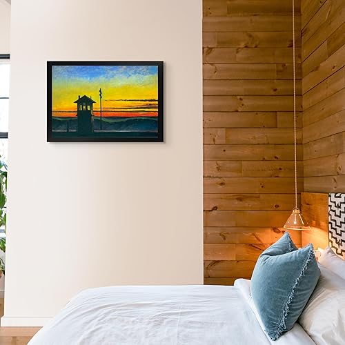 Miniatura 4 de Lost Cabin Railroad Sunset por Edward Hopper  Marco plano negro de lienzo  Reproducción de pintura de obras de arte finas  Póster decorativo