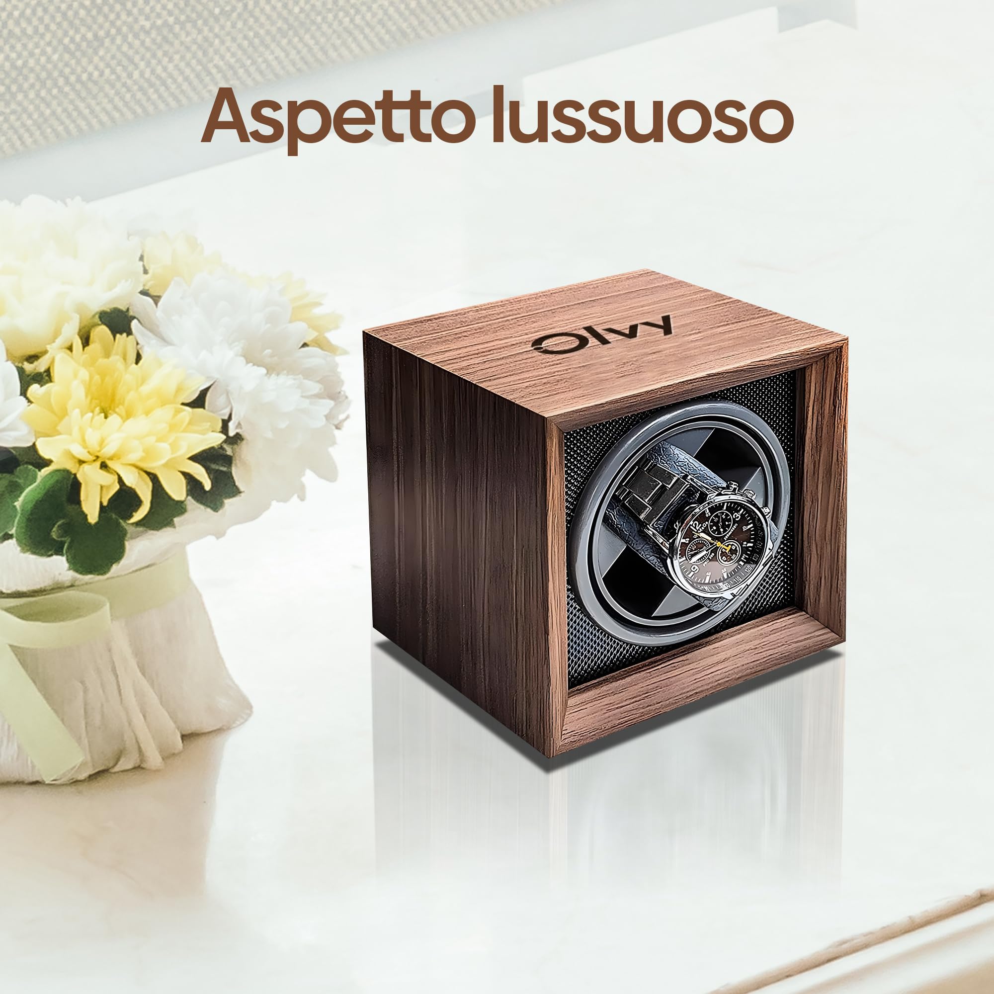 Olvy Caricaorologi in legno per orologi automatici, motore estremamente silenzioso, orologio winder per orologi automatici, caricaorologi automatico, Watchwinder