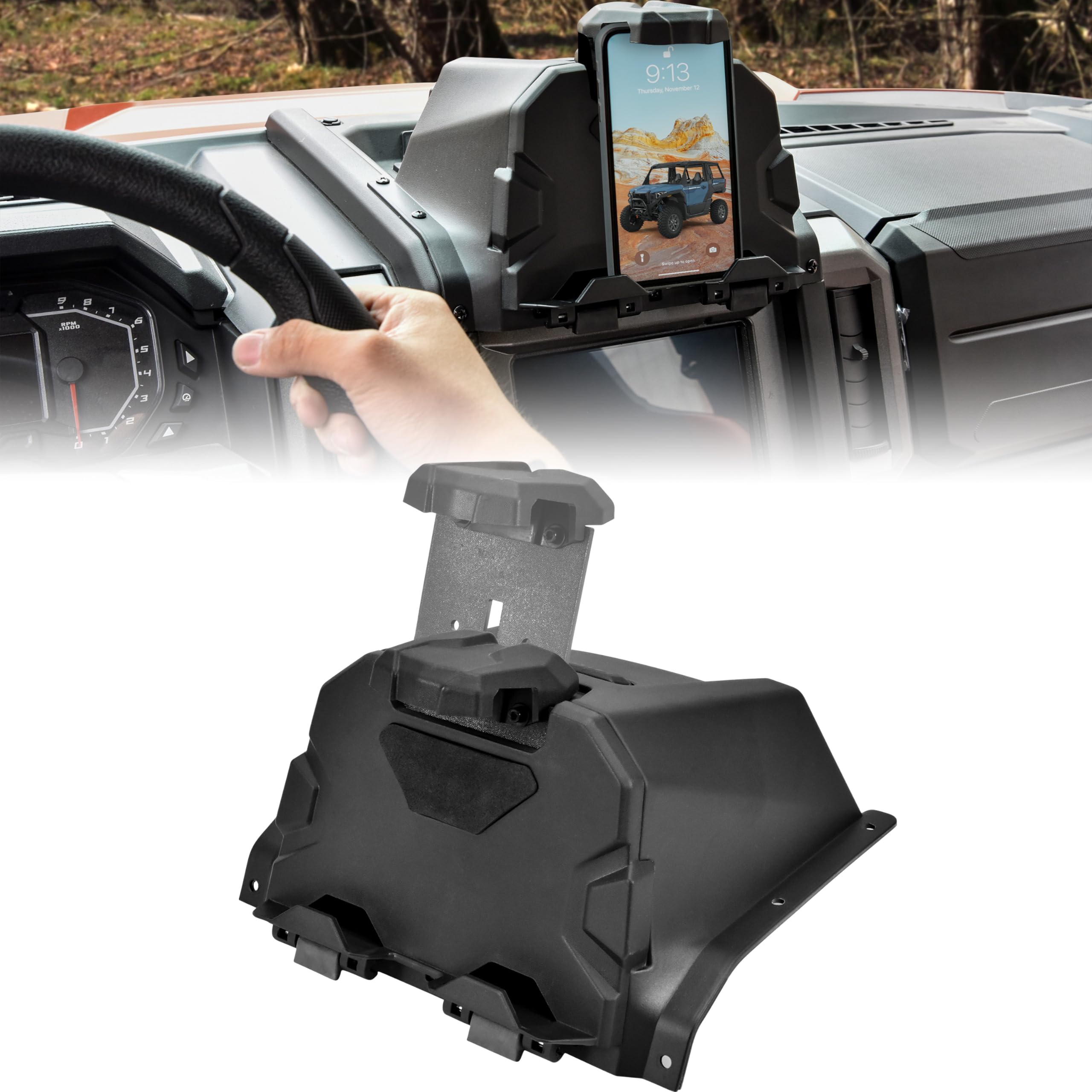 SAUTVS Tablet Mount Phone Holder with Storage Box for Polaris Xpedition XP/XP 5/ADV/ADV 5 2024 2025+ Accessories, Electronic Device GPS Phone Mount Tablet Holder with Storage Bin