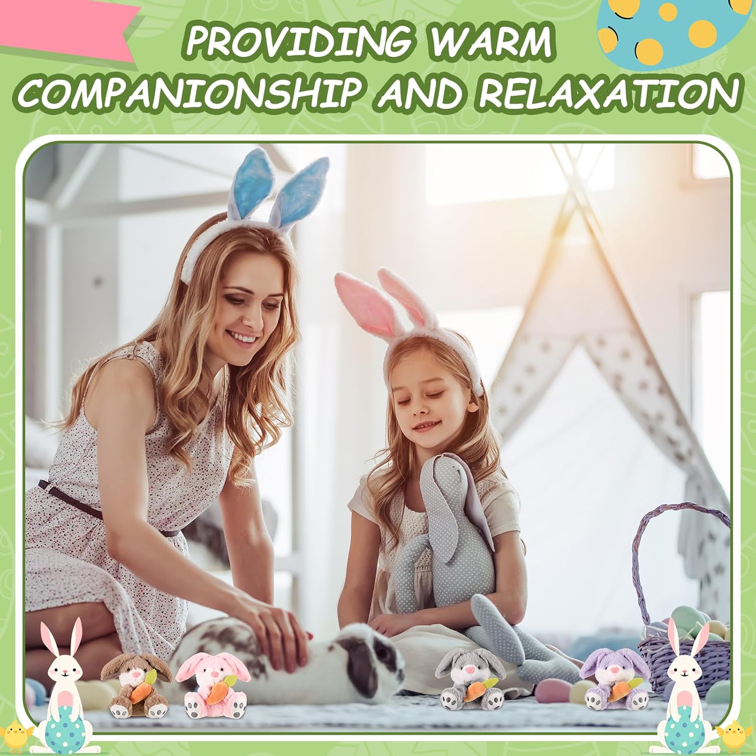 4 Pack Easter Plush Bunny 5.3 Inch Easter Stuffed Sitting Lop Eared Rabbit with Carrot Soft Lovely for Kids Baby Boys Girls Easter Basket Stuffers Animal Birthday Parties(Classic Color)